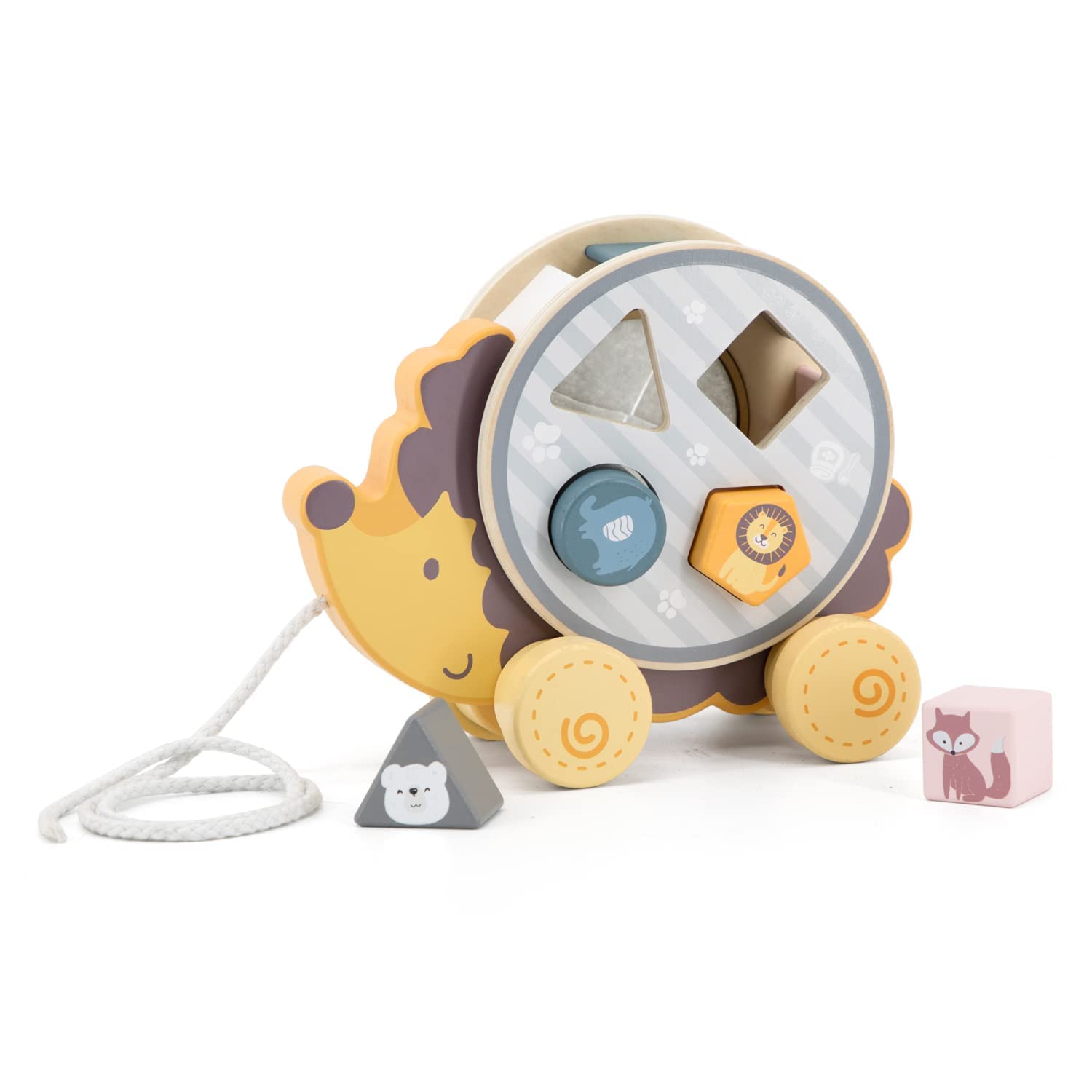 Original Toy Company PolarB Viga Wooden Pull Along Hedgehog Toy with Sorting Wheel - Montessori Learning Toy for Toddlers, Perfect for Early Childhood Development & Sensory Play