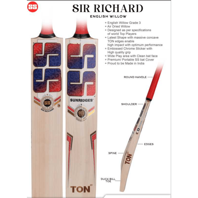 Premium SS Sir Richard Adult Cricket Bat - Lightweight & Durable for Professional & Casual Play - Perfect for Matches, Training & Backyard Cricket