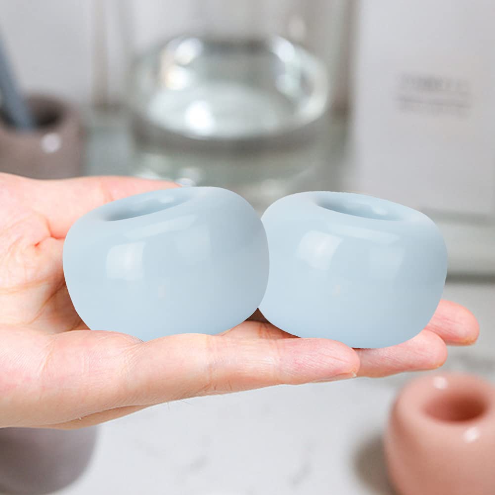 FTVOGUE Mini Ceramic Toothbrush Holder - Donut-Shaped Bathroom Organizer for Couples & Kids, Multi-Functional Toothbrush Stand with Cotton Swab Holder - Perfect for Small Bathrooms, Vanities & Travel