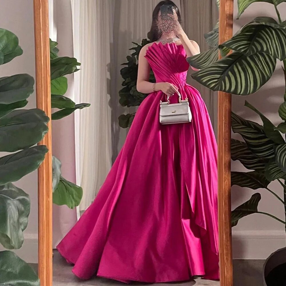 Luxury Fuchsia Beaded A-Line Evening Gown for Women - Strapless Dubai Wedding Party Dress 2025 | Elegant Formal Wear for Bridal Showers, Red Carpet Events & Special Occasions
