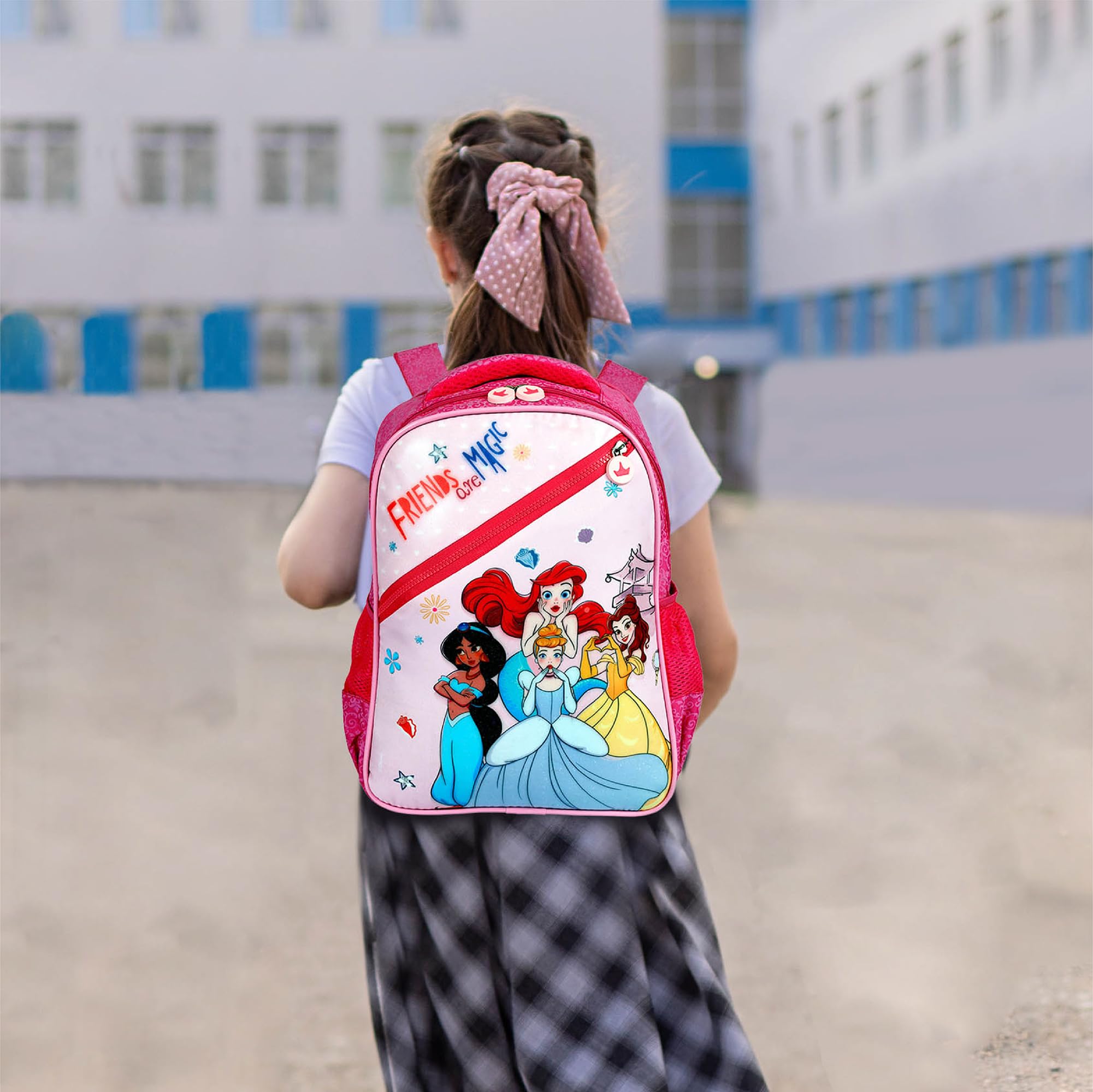 Disney Princess Magic School Backpack for Girls - 14 Inch Large Water Resistant Kids Backpack, 17L Capacity for School, Travel, Picnic | Perfect Gift for Girls | Durable & Stylish Backpack for Everyday Use