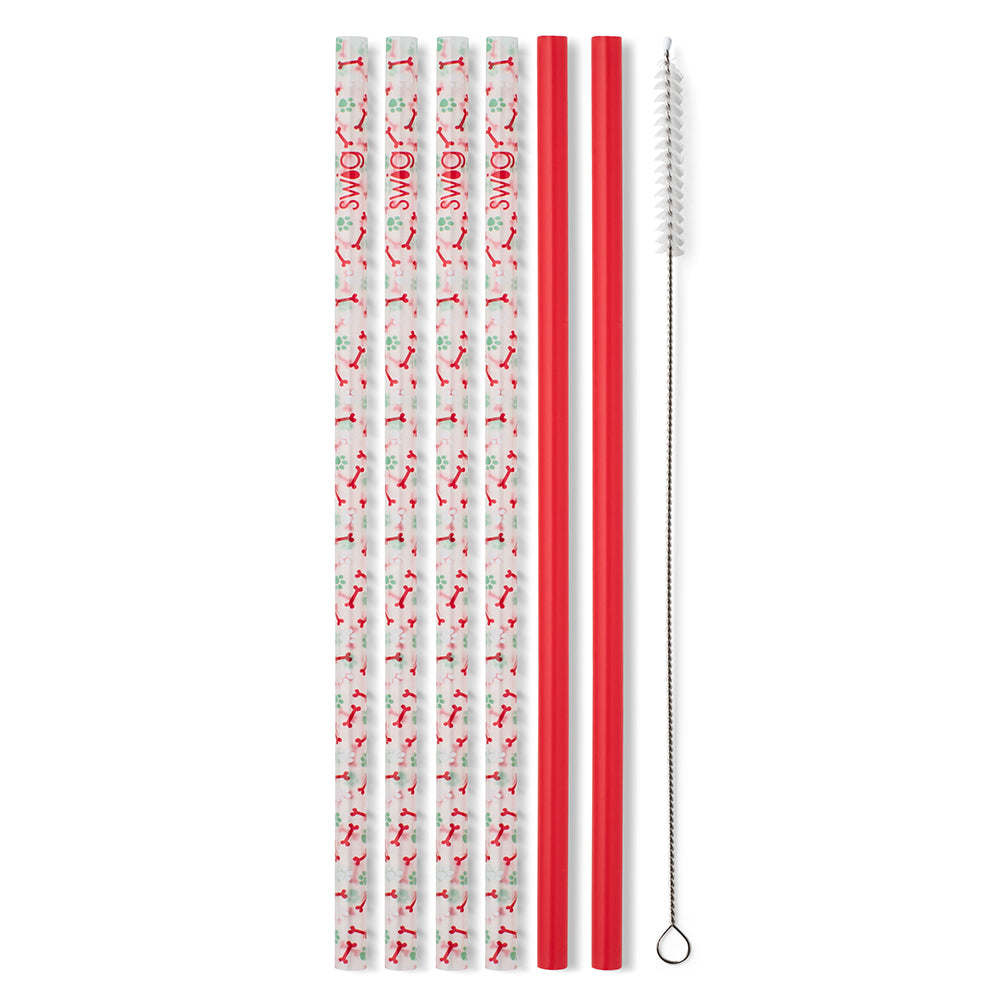 Happy Howlidays Dog Toy + 4-Pack Red Reusable Stainless Steel Straws - Eco-Friendly Pet Gifts for Christmas & Party Supplies - Perfect for Dog Lovers, Holiday Decorations & Sustainable Lifestyle