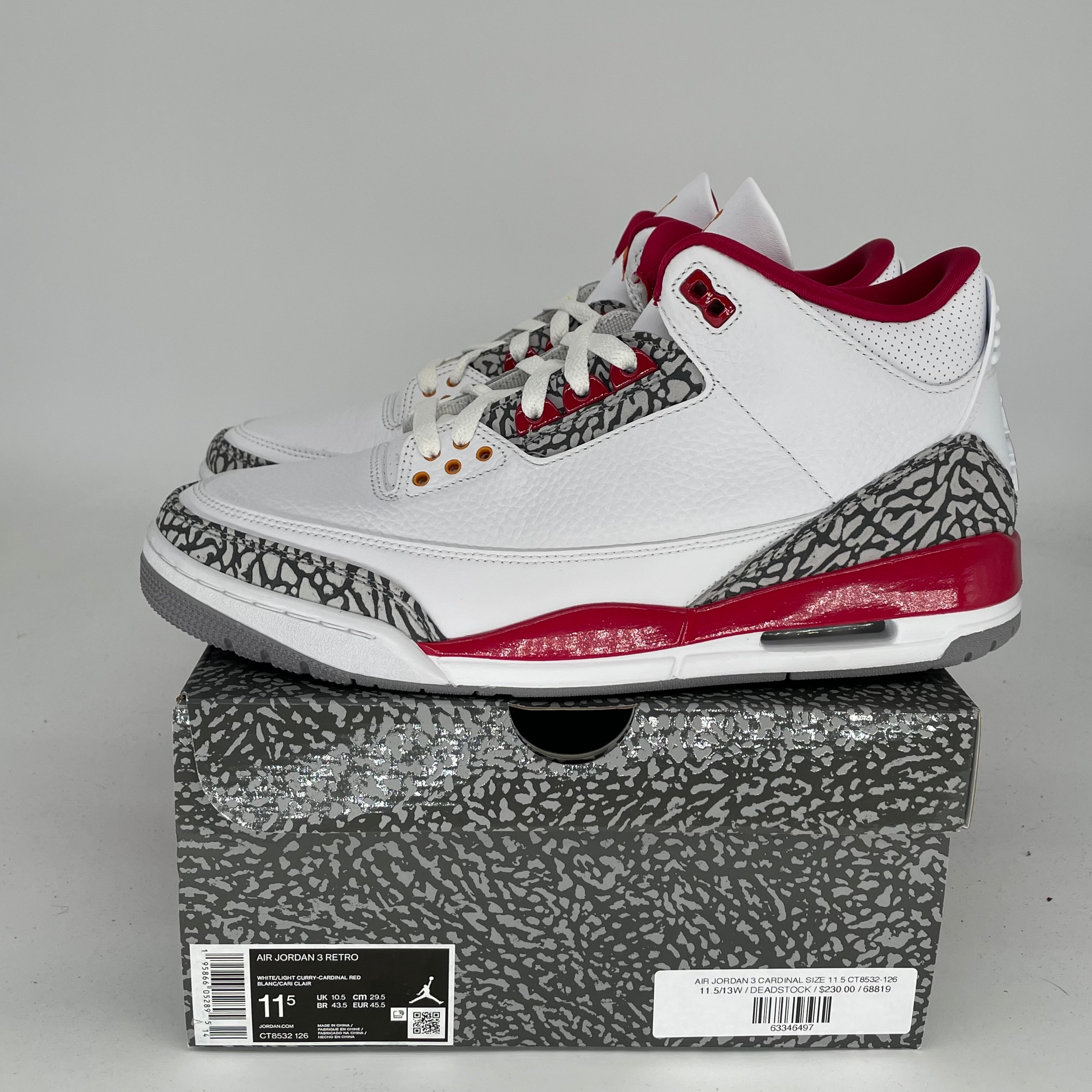 AIR JORDAN 3 Cardinal Red Retro Basketball Shoes Men's Size 11.5 (CT8532-126) - Perfect for Streetwear & Sneaker Collection