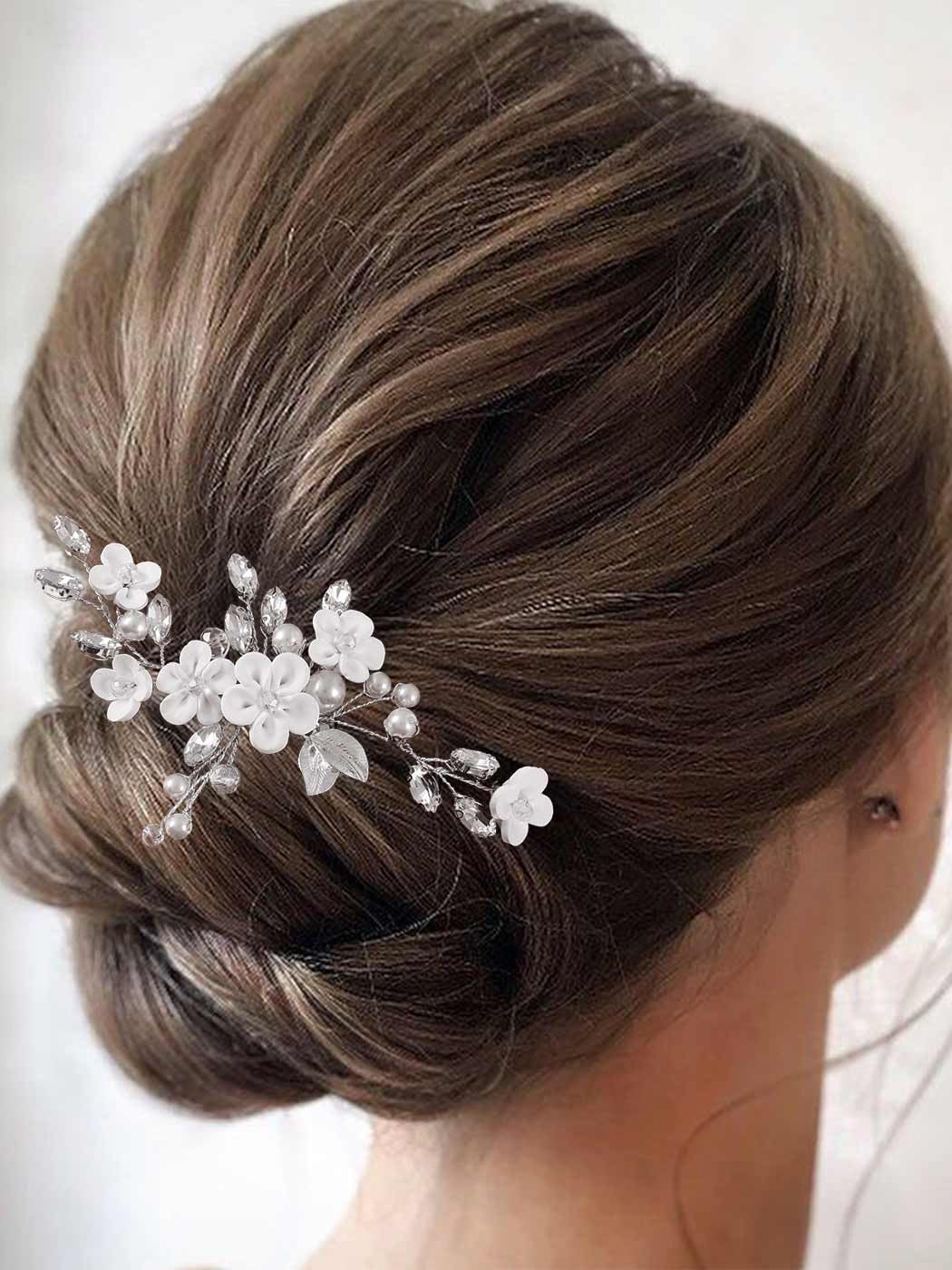 Elegant Latious Flower Pearl Bridal Hair Comb - Crystal Leaf Wedding Hair Clip for Women & Girls | Perfect for Brides, Prom, and Special Occasions