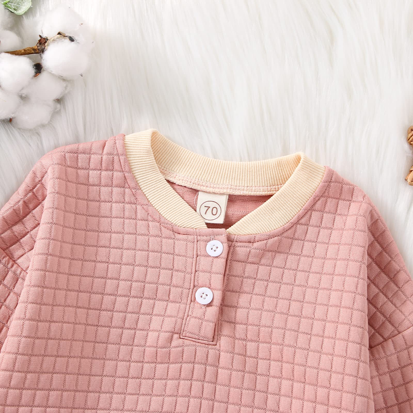 Emmababy Baby Boy & Girl Long Sleeve Romper - Soft Waffle Knit Jumpsuit with Button Front, Oversized Sweater Style for Infants | Perfect for Fall Outfits, Playdates & Family Photos