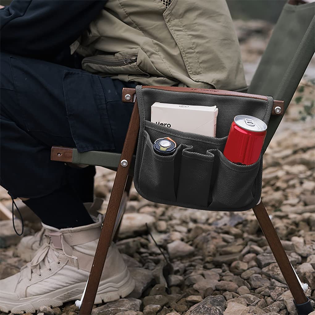 **Multifunctional Armrest Hanging Storage Bag for Camping Chairs - Side Pouch Organizer for Home, Beach & Outdoor Use - Durable Canvas Storage Pocket for Folding Chairs (Black)**    *Perfect for camping trips, beach outings, picnics, and home armchair organization – keeps essentials within easy reach!*