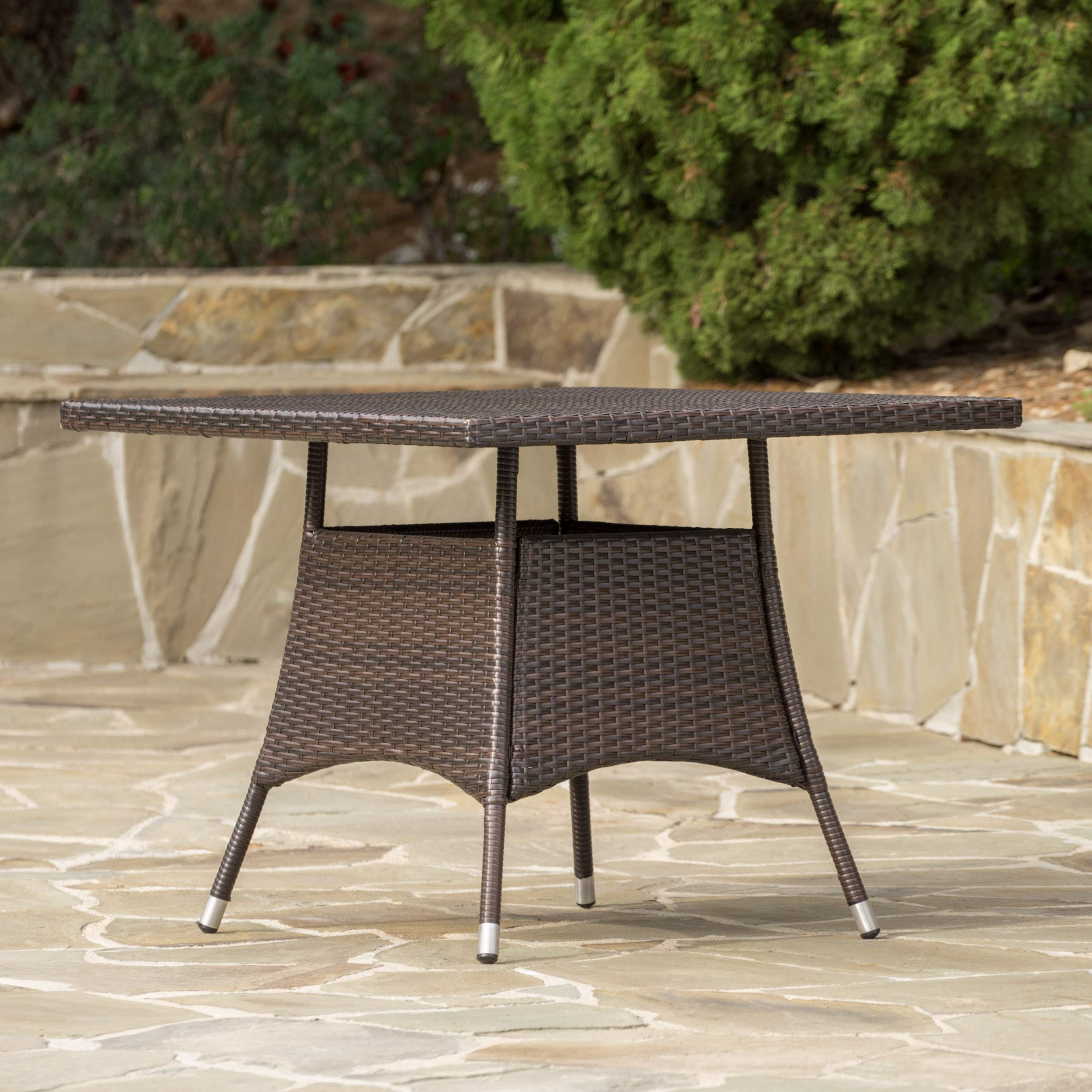 Christopher Knight Home Corsica PE Square Dining Table - 36 Inch, Multibrown Finish - Modern Indoor Outdoor Patio Furniture for Dining Room, Kitchen, Garden & Backyard