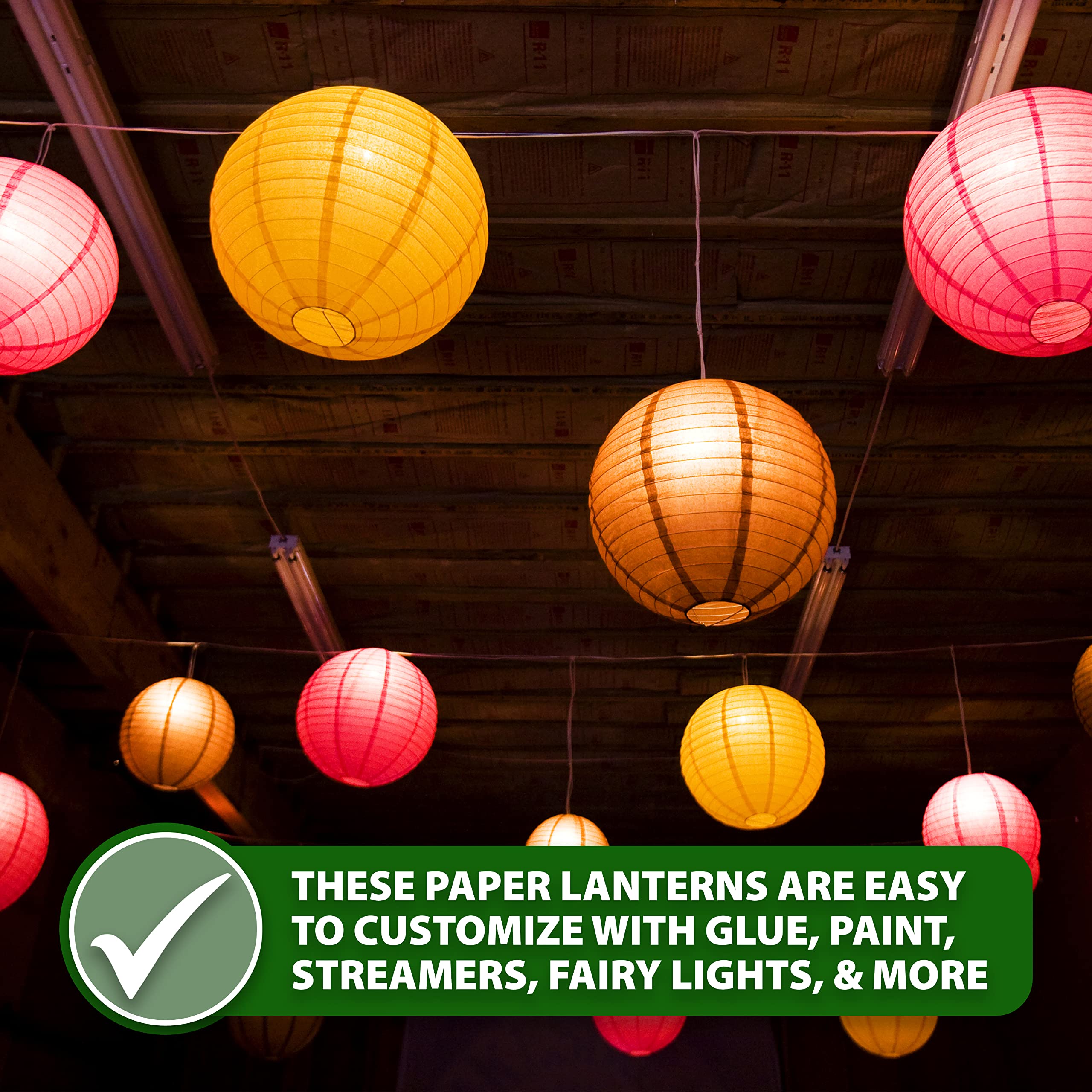 LED Paper Lanterns - 12 Inch Pink Round Hanging Lamps (10 Pack) - Chinese & Japanese Style Decorative Lighting for Weddings, Parties, Garden & Home Decor