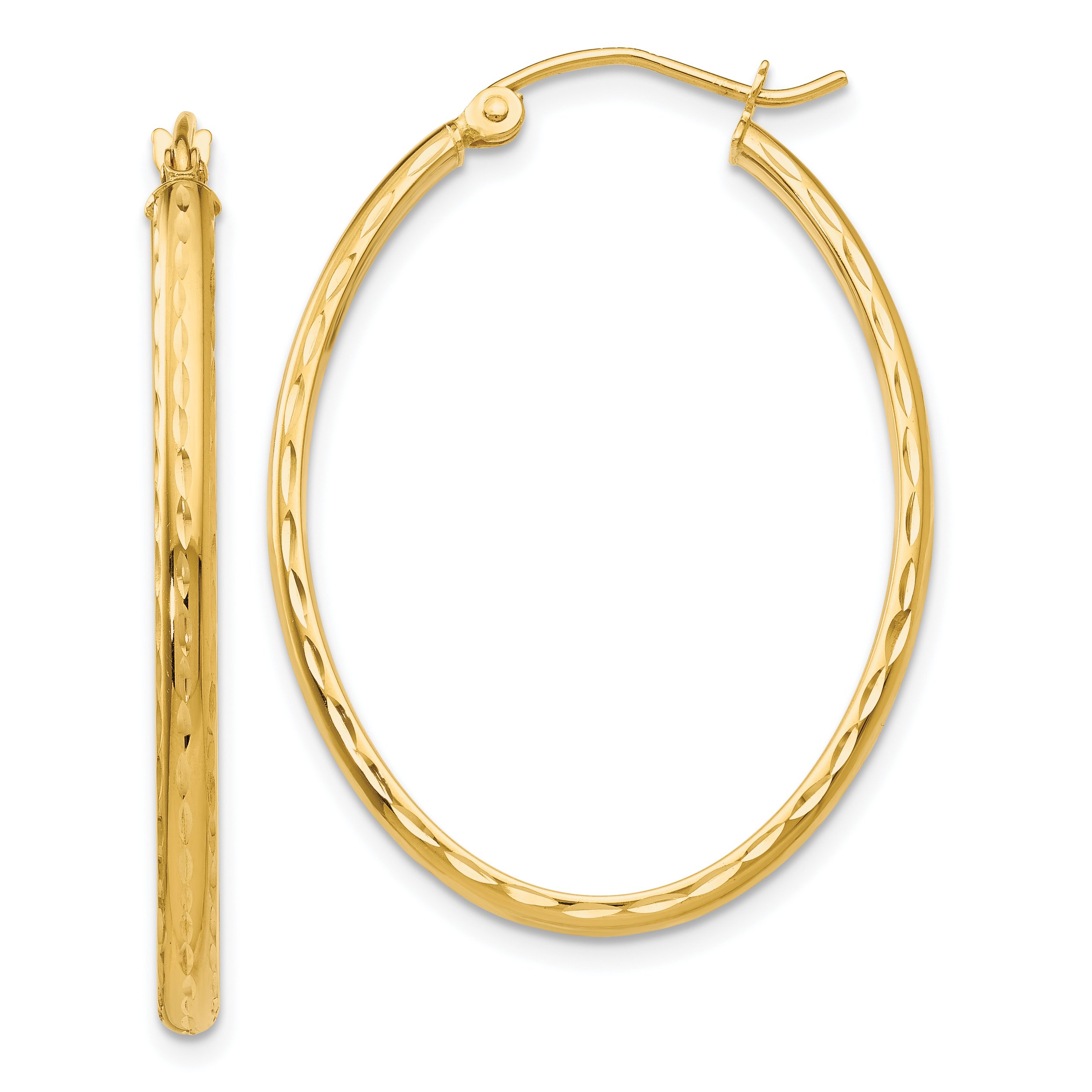 2.5mm Polished Diamond-Cut Oval Hoop Earrings in 14K Real Yellow Gold - Perfect for Everyday Wear, Date Nights & Special Occasions