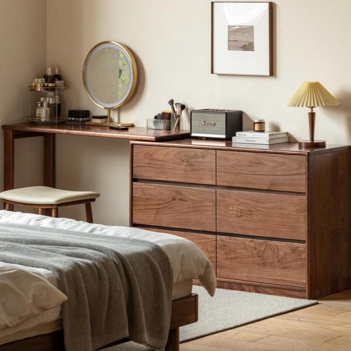 Premium Black Walnut Solid Wood Extendable Vanity Dressing Table with Mirror - Perfect for Bedroom, Bathroom & Makeup Organization