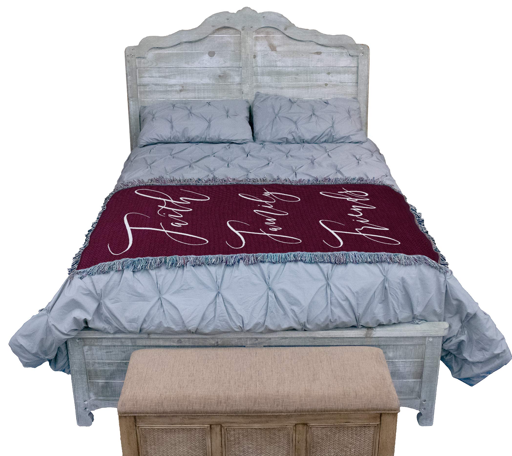 Faith Family Friends Cotton Woven Throw Blanket - Soft Tapestry Couch Cover for Sofa & Bed - Made in USA (61x36) - Perfect for Cozy Nights, Home Decor & Gift Giving