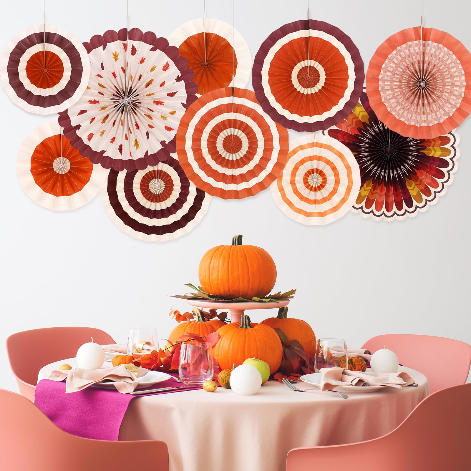 Thanksgiving Party Supplies Kit - Elegant Autumn-Themed Decorations Set with Fall Paper Fans | Perfect for Thanksgiving Dinner, Harvest Festival & Seasonal Home Decor