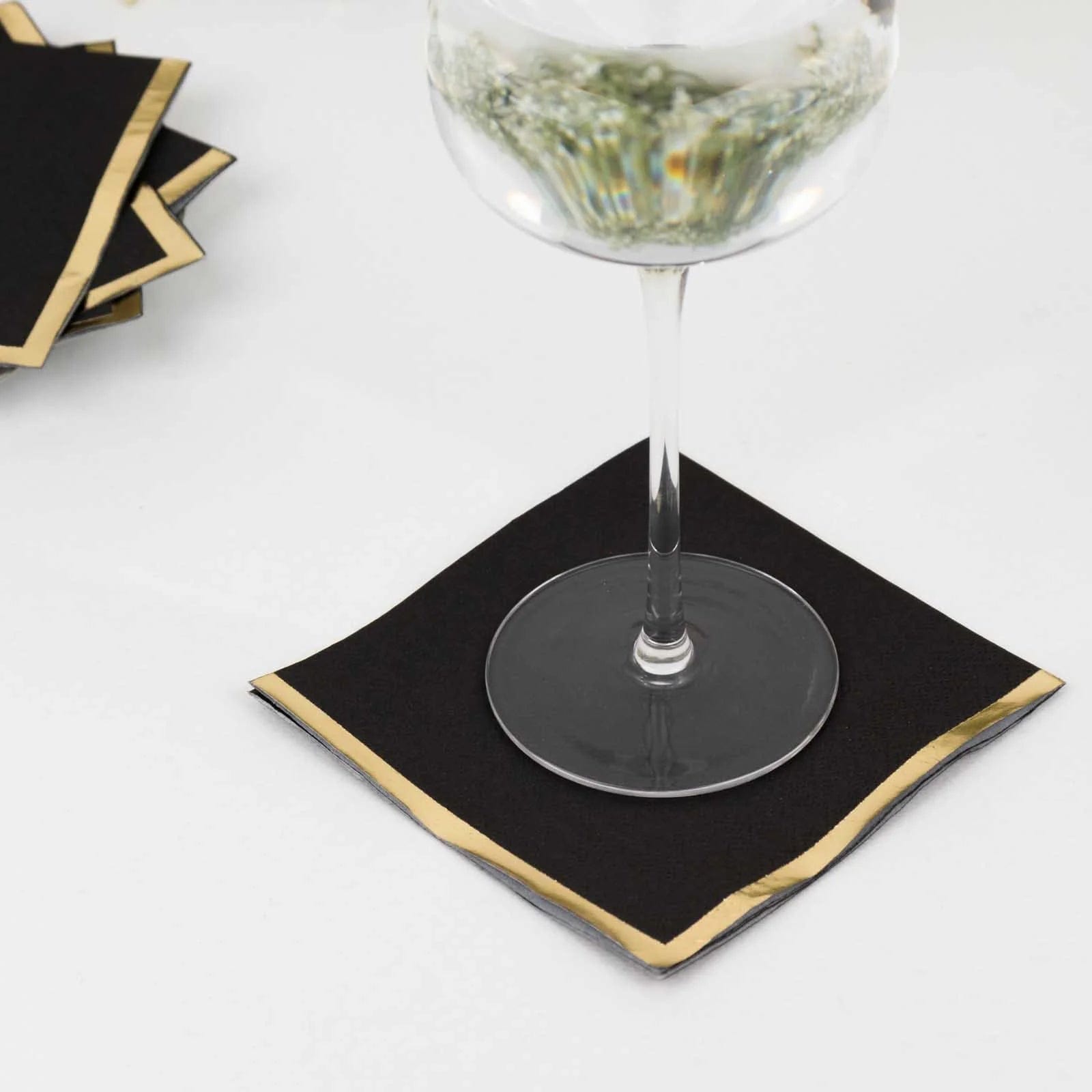 50 Soft 2-Ply Disposable Dinner Cocktail Napkins with Gold Foil Edge - Elegant Party Tableware for Weddings, Events & Home Entertaining