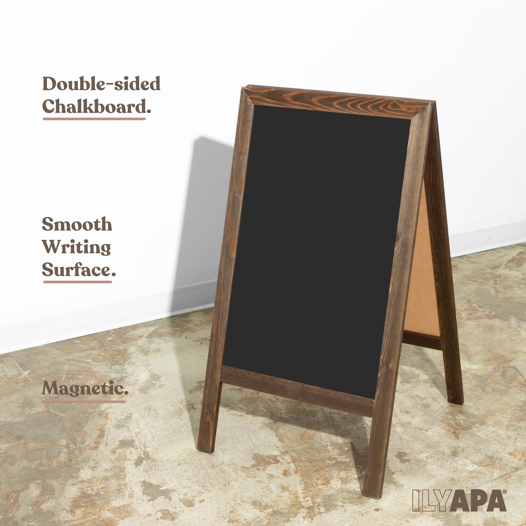 Ilyapa Wooden A-Frame Chalkboard Sign with Eraser & Chalk - 20x40 Magnetic Sidewalk Sandwich Board for Restaurants, Businesses, Weddings - Perfect for Outdoor Menu Displays, Promotions & Event Signage