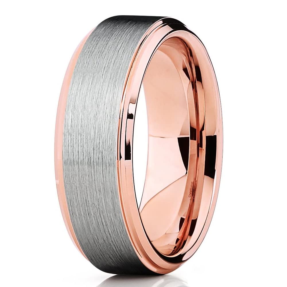 Rose Gold Tungsten Wedding Ring for Women & Men - 18k Rose Gold Plated Comfort Fit Band - Anniversary & Engagement Ring - Perfect for Weddings, Proposals & Special Occasions