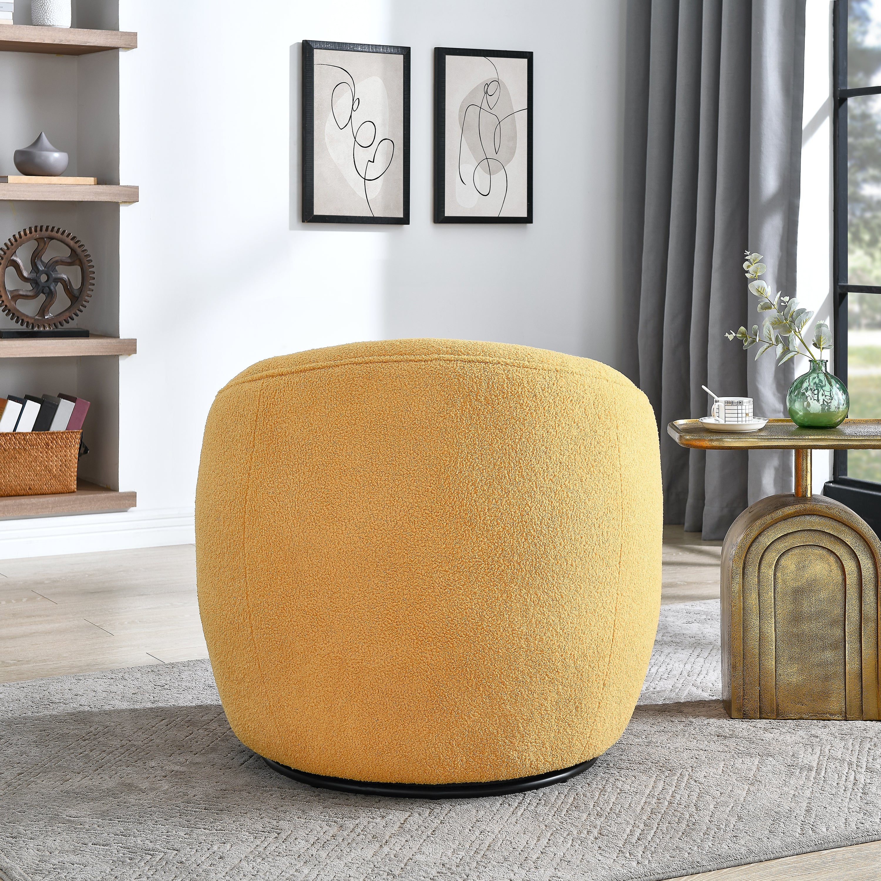 Roundhill Furniture Galleria 360 Swivel Faux Shearling Barrel Chair - Cozy Modern Accent Chair for Living Room, Bedroom & Office - Perfect for Reading, Relaxing & Home Decor