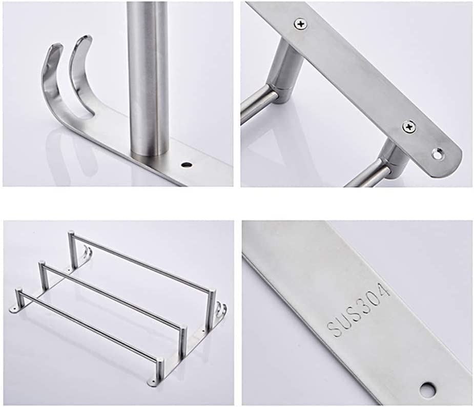 304 Stainless Steel 3-Tier Wall Mounted Bathroom Towel Rack with Hooks - 50cm Rustproof Towel Bar Rail & Shelf for Hand Towels, Kitchen, Spa (Modern Home Organization)