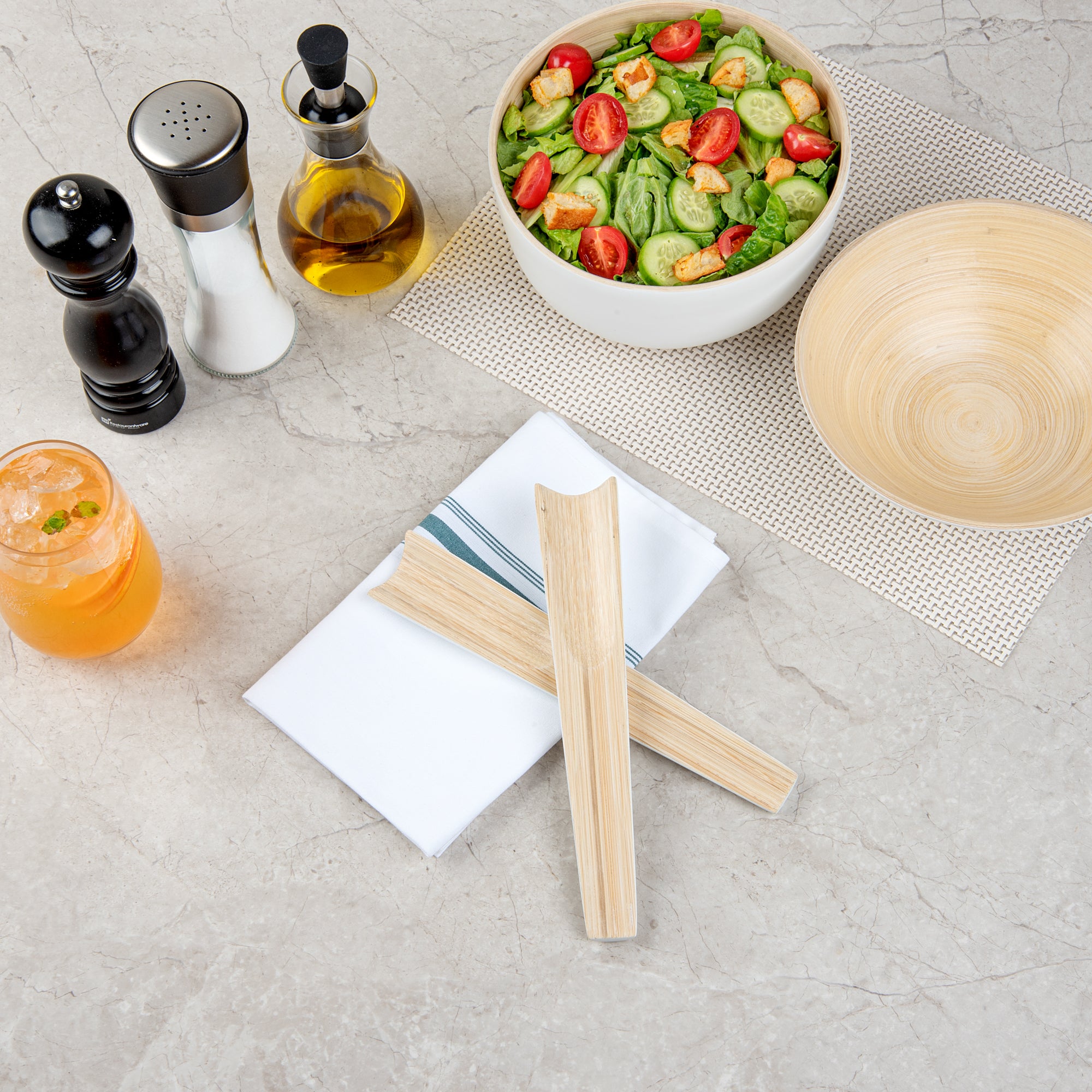 Bambuddha White Spun Bamboo 2-Piece Salad Server Set - 9.75