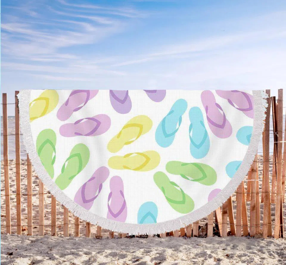 Best Round Beach Towel for Summer - Soft, Absorbent, Quick-Dry Flip Flops Design - Perfect for Pool, Beach, Picnics & Outdoor Adventures