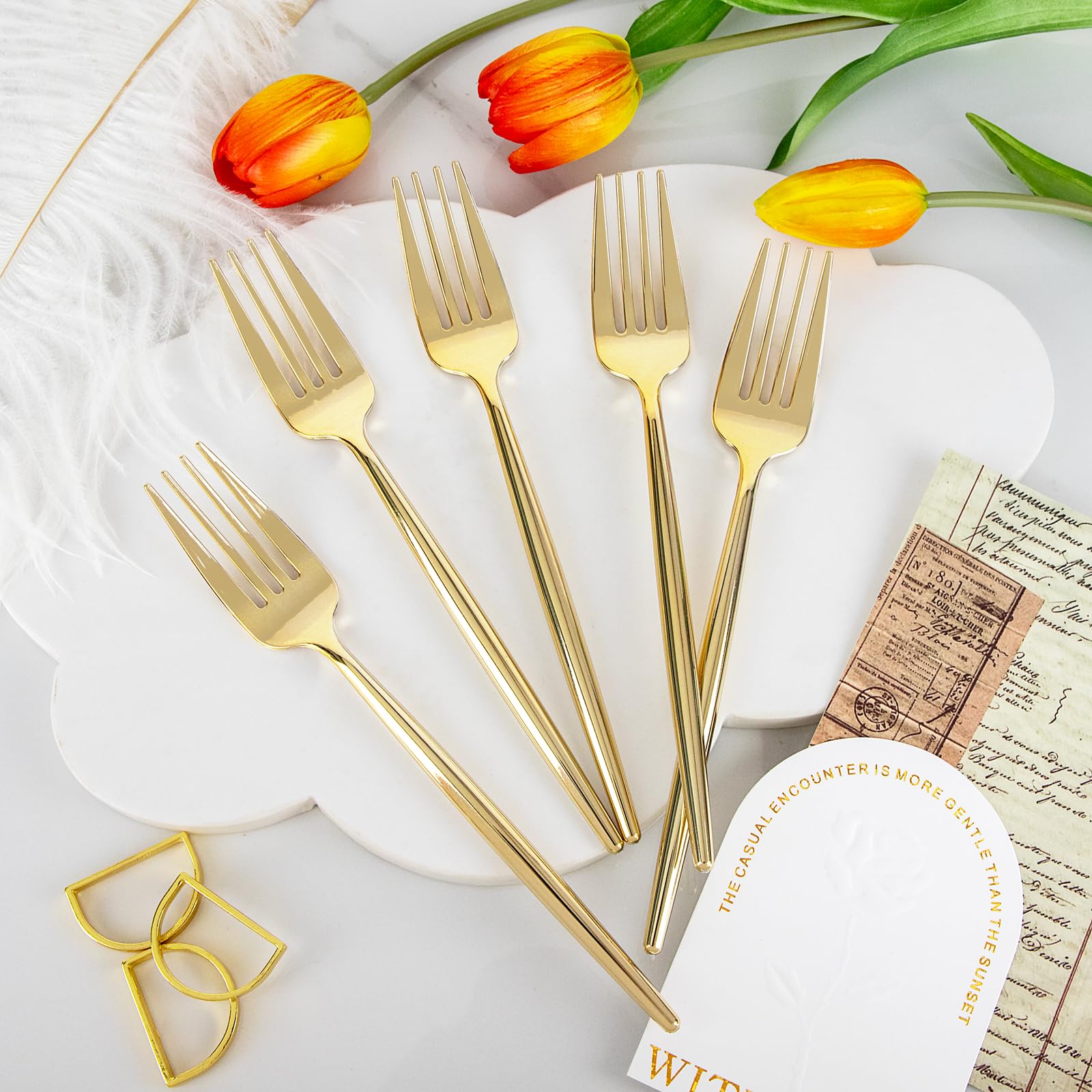 60Pcs Gold Plastic Forks - Heavy Duty Disposable Cutlery 7.6 Inch - Elegant Gold Plastic Silverware for Parties, Weddings, Events - Perfect for Catering, Picnics, BBQs and Home Dining