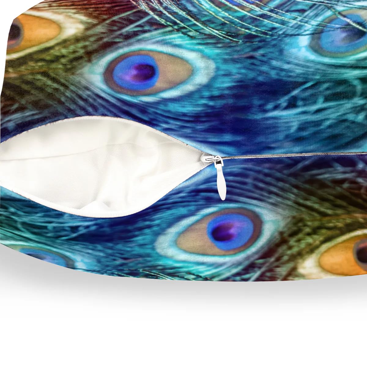 Peacock Feather Pillow Covers 18x18 - Decorative Throw Pillows for Couch, Bed & Car