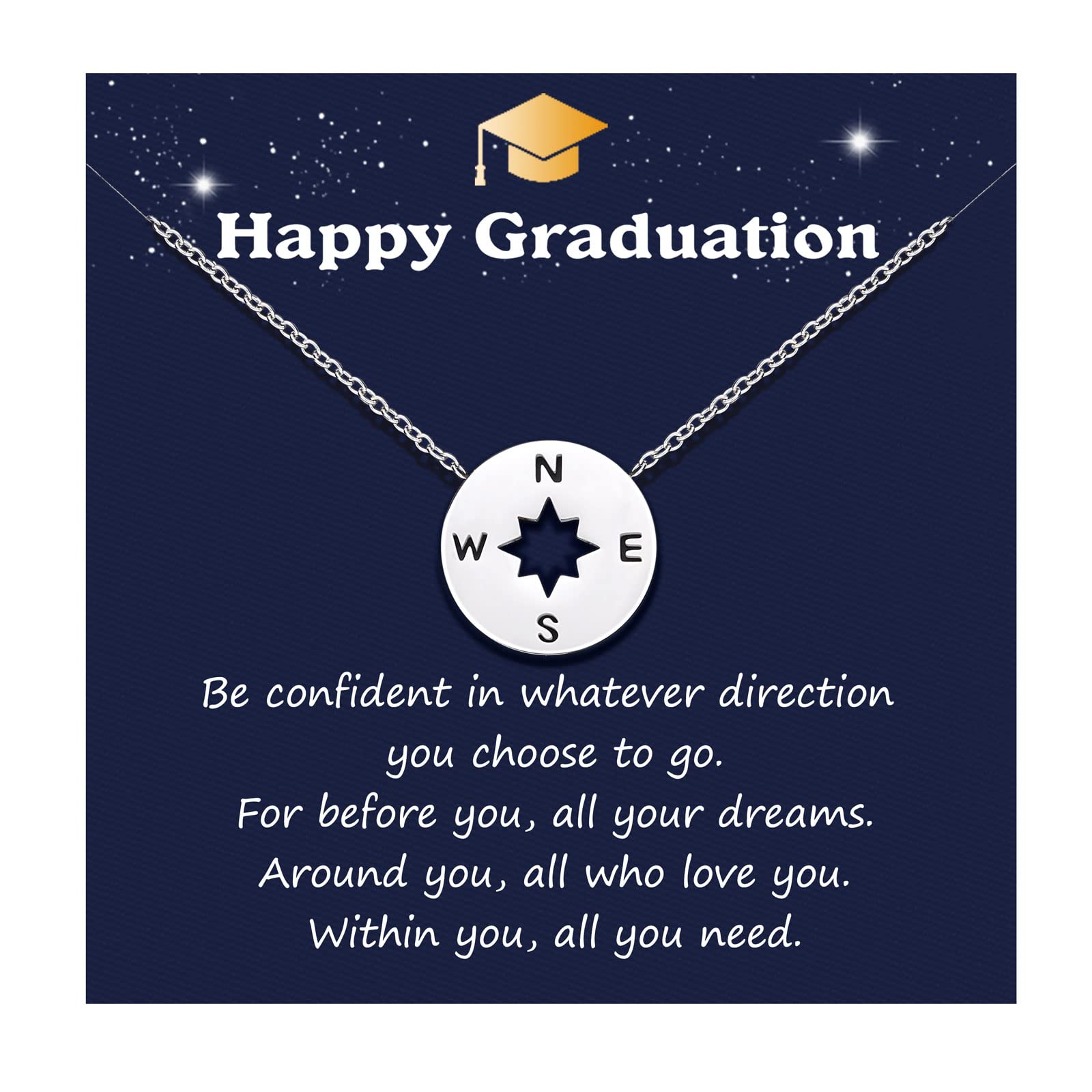 2024 Silver Compass Necklace for Women - Inspirational Graduation Gift for Her | Perfect for College Grads, Career Milestones & Special Occasions