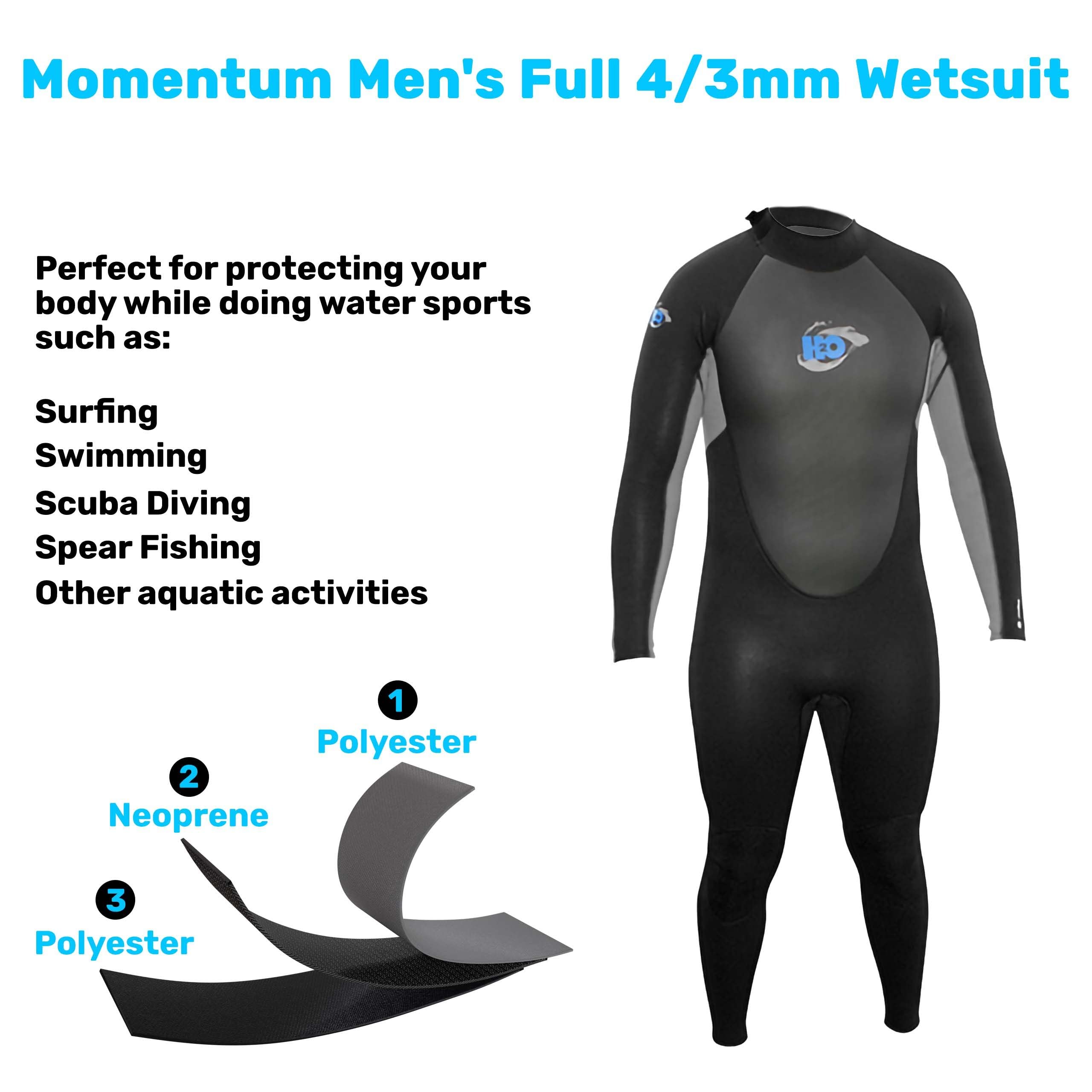 H2Odyssey Momentum 4/3mm Men's Wetsuit - Premium Neoprene Long Sleeve Swimsuit for Surfing, Diving & Water Sports | All-Season Comfort & Warmth