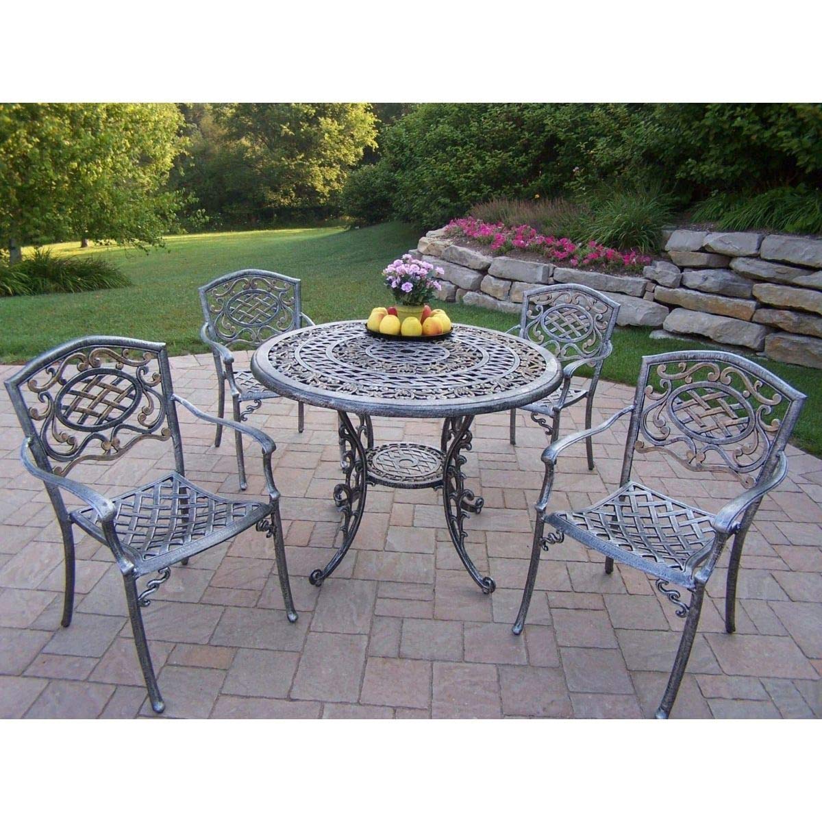 5-Piece Silver Outdoor Patio Furniture Dining Set with Weather-Resistant Cushions - 42