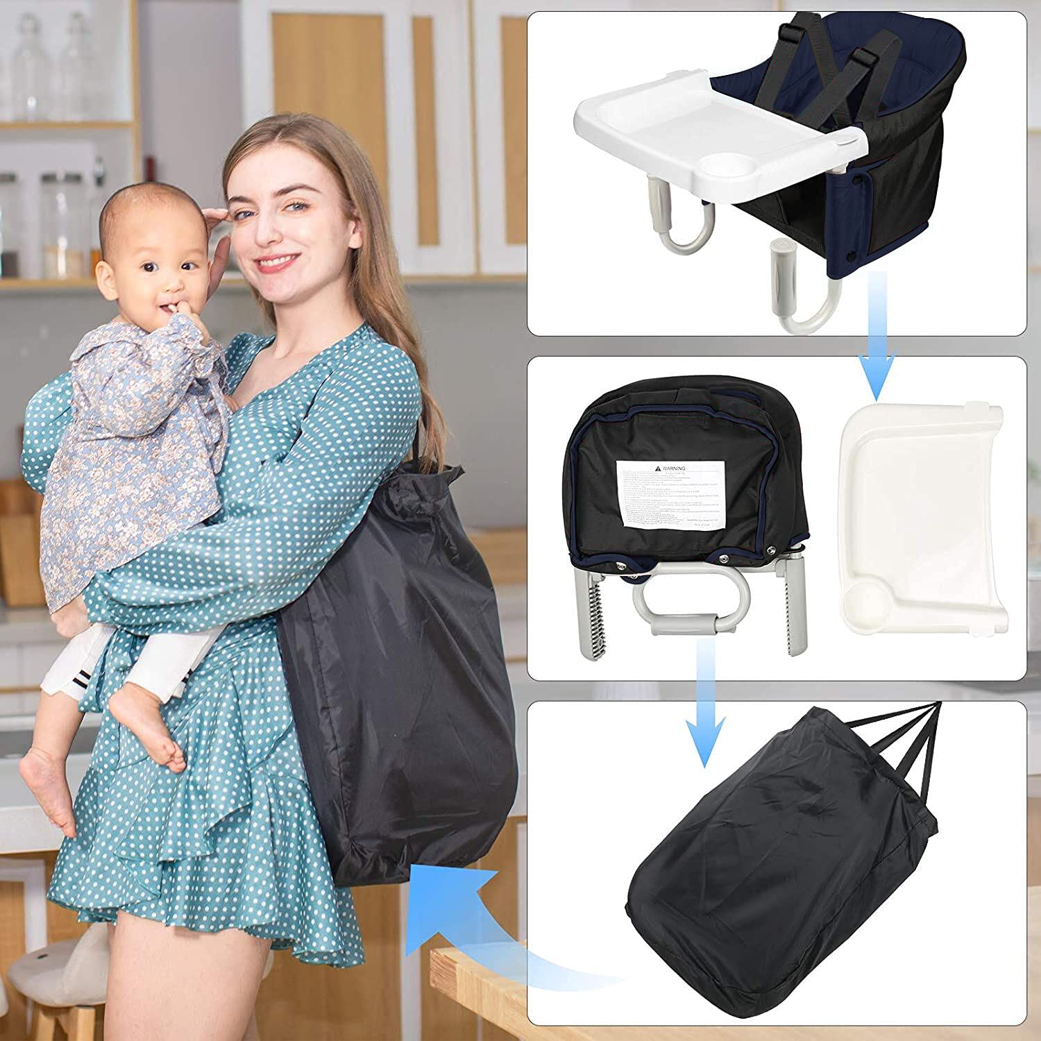 Portable Hook-On High Chair with Removable Tray - Clip-On Baby Feeding Seat for Toddlers - Travel-Friendly, Washable & Space-Saving - Perfect for Dining Out, Travel & Small Spaces