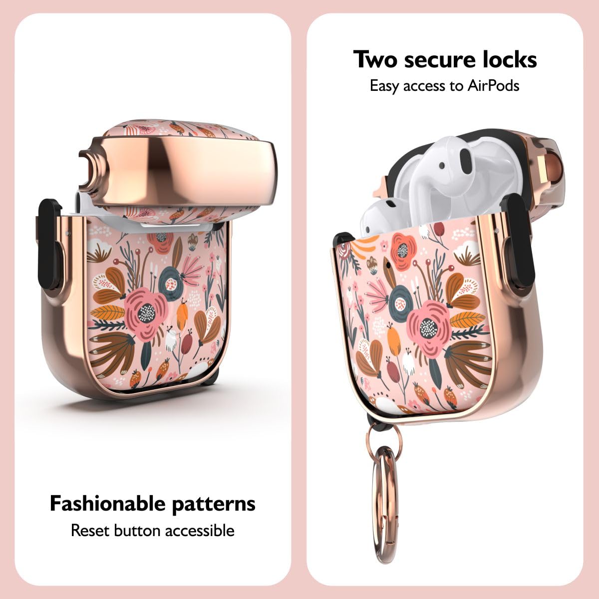 TATOFY AirPods 1/2 Case with Lock - Pink for Women & Men | Travel Protection
