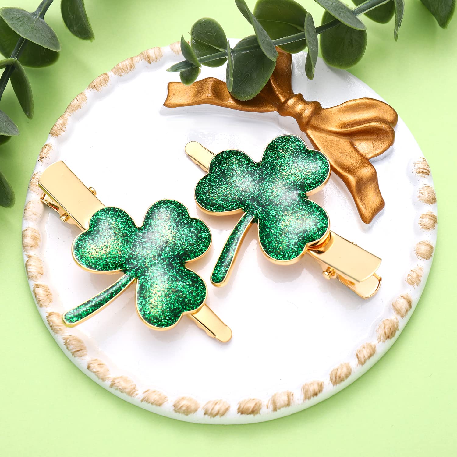 St. Patrick's Day Shamrock Hair Clips for Women - Sparkling Rhinestone Glitter Green Leaf Hairpins, Lucky Irish Hair Accessories for Holiday Parties, Costume & Festive Celebrations (Glitter) - Perfect for St. Patrick's Day Events, Irish Themed Parties & Festival Outfits