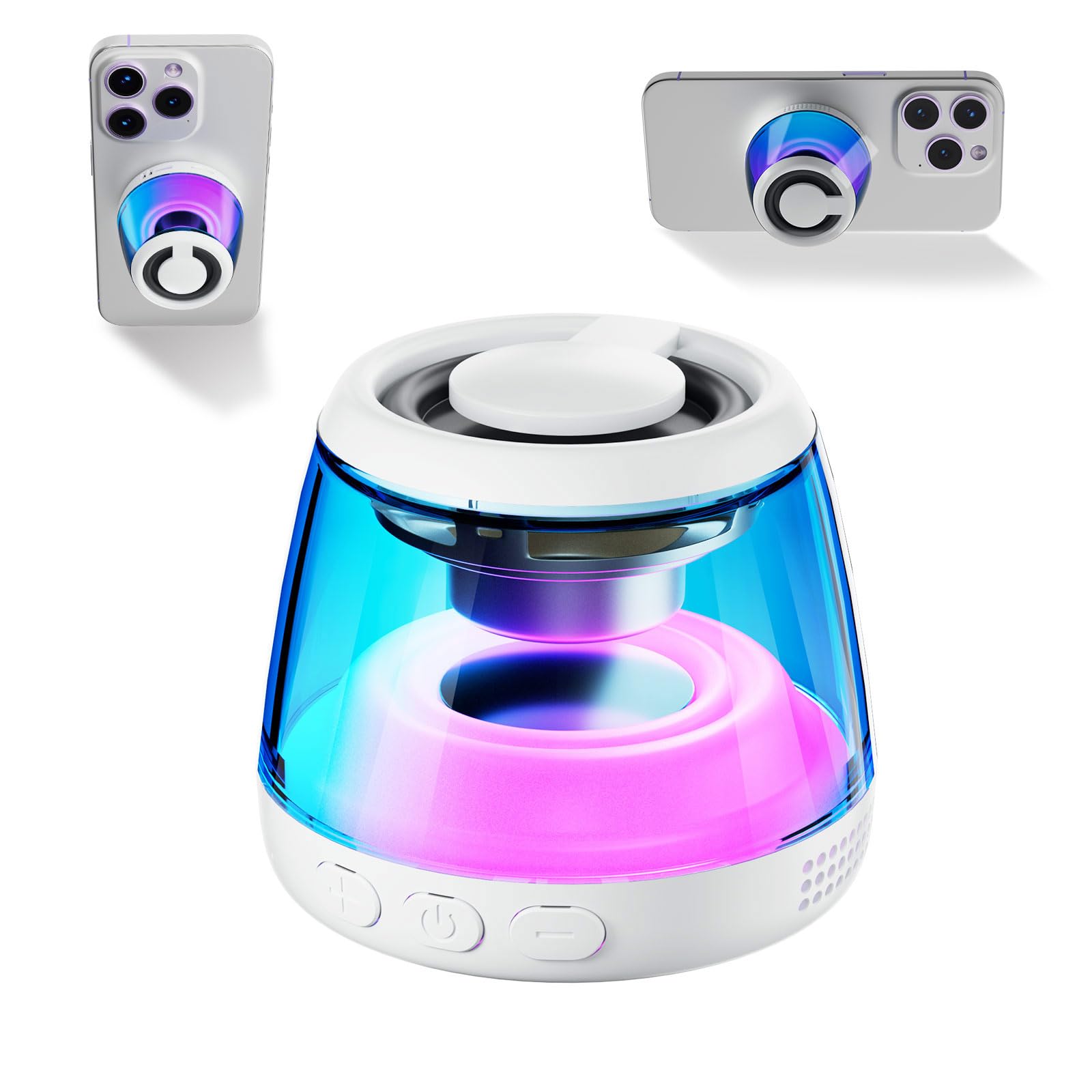 Waterproof Magnetic Bluetooth Speaker with RGB Night Light & Phone Stand - Portable Wireless Shower Speaker for iPhone 16/15/14/13/12 - Perfect for Bathroom, Pool Party, Outdoor Adventures & Birthday Gifts (White)