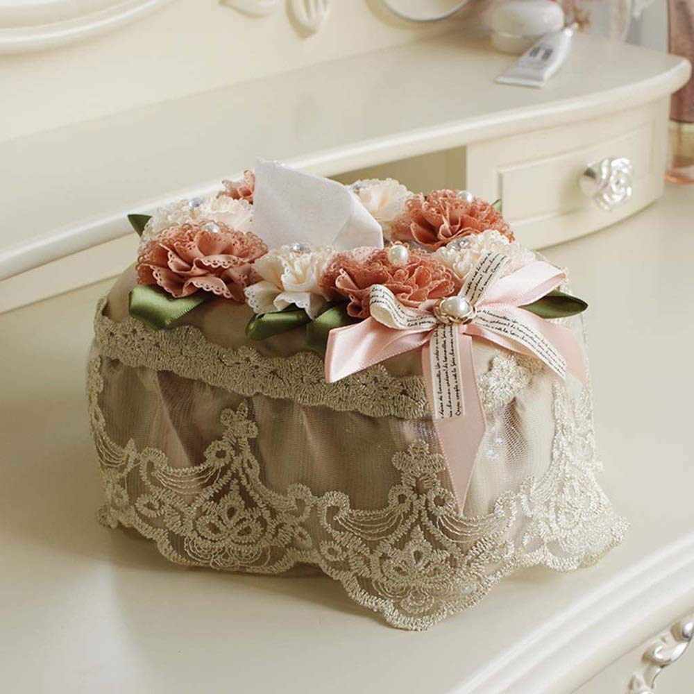 Adorable Flower Square Tissue Box Cover - Fabric & Plastic Tissue Holder for Bathroom, Bedroom & Office - Simple Desktop Storage Box & Towel Dispenser (Brown) - Perfect for Home Decor & Organization