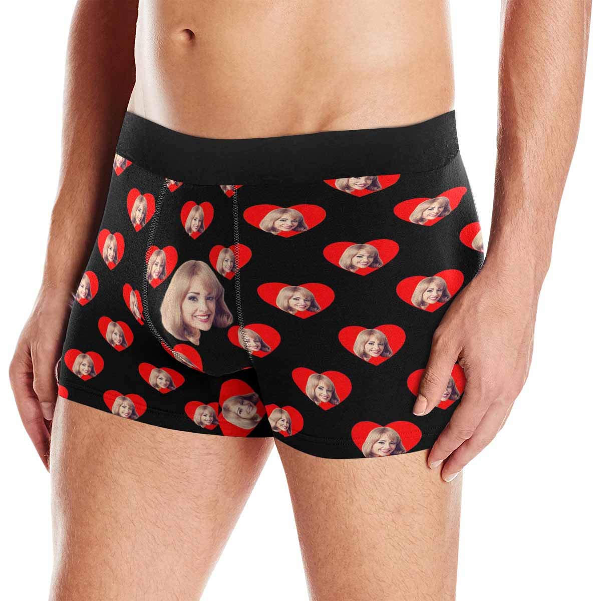 Custom Personalized Men's Face Boxer Briefs with Red Hearts - Unique Gift for Valentine's Day, Anniversary & Romantic Occasions
