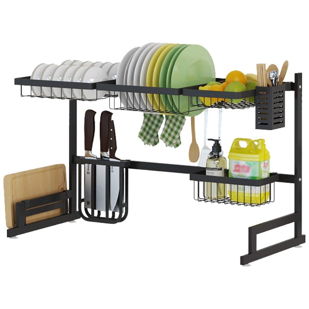 Stainless Steel Dish Drainer Rack - Over The Sink & Countertop Organizer for Kitchen - Space Saving Dish Drying Rack for Plates, Cups & Utensils - Perfect for Small Kitchens & Apartments