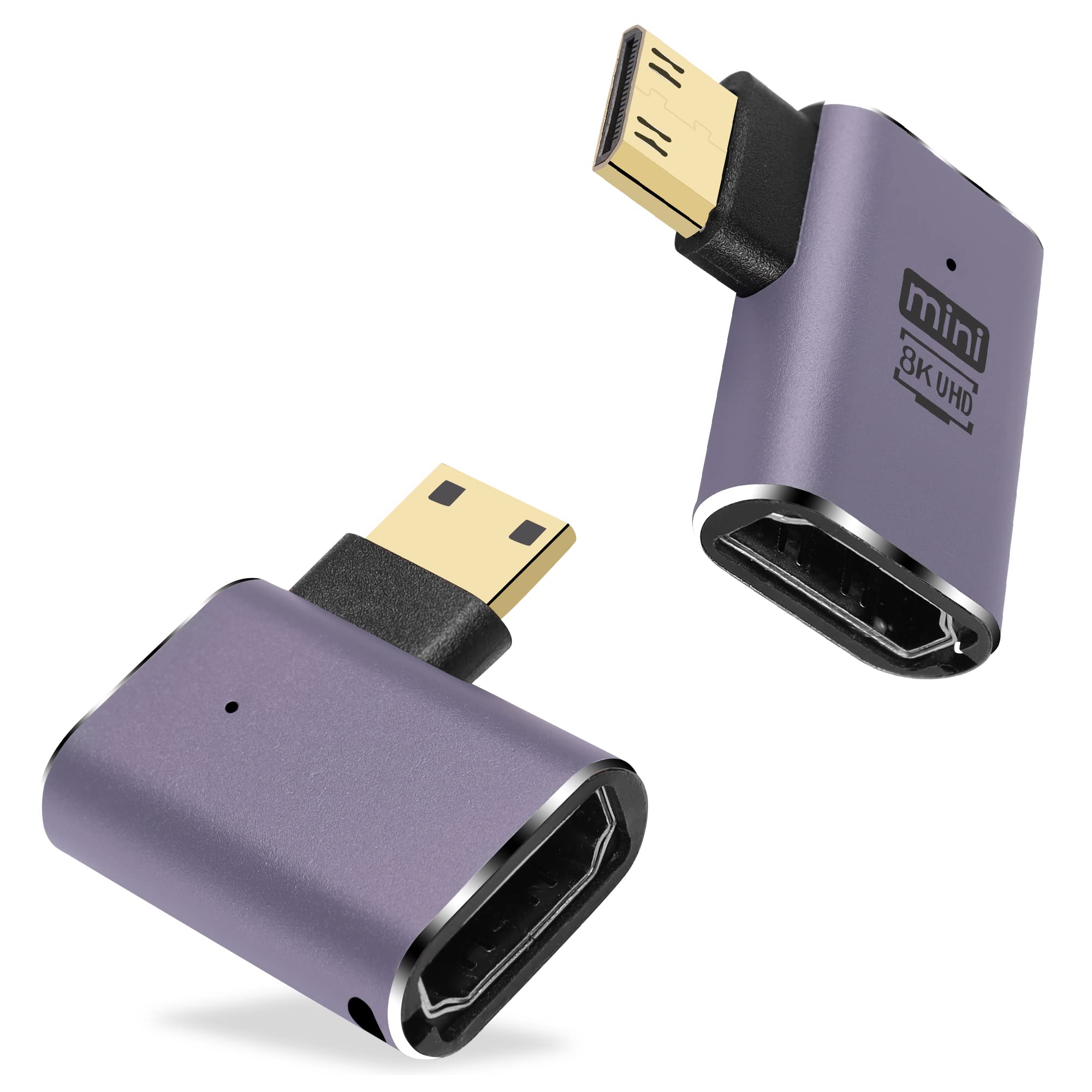 8K Mini HDMI to HDMI Extender Adapter 2.1 Version - 90 Degree Right Angle Male to Female Converter - Compatible with Cameras, Laptops, Tablets, HDTVs & Projectors - Ideal for Home Theater Setup, Conference Rooms & Gaming Stations (2 Pack)