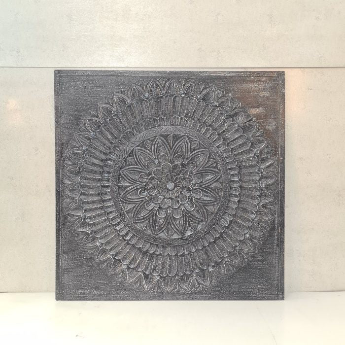Handcrafted Indian Solid Hardwood Wall Panel - Grey Wash Finish 100x2x100cm - Intricate Carved Design for Home & Office Decor | Living Room, Bedroom, Dining Room Accent Wall