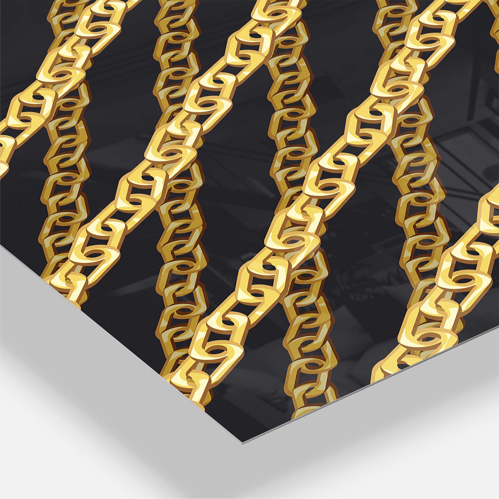 Designart Golden Zigzag Chain Wall Art - Mid-Century Modern 3 Panel Decorative Metal Clock for Home, Living Room, Bedroom & Office | Unique Wall Decor for Contemporary Spaces