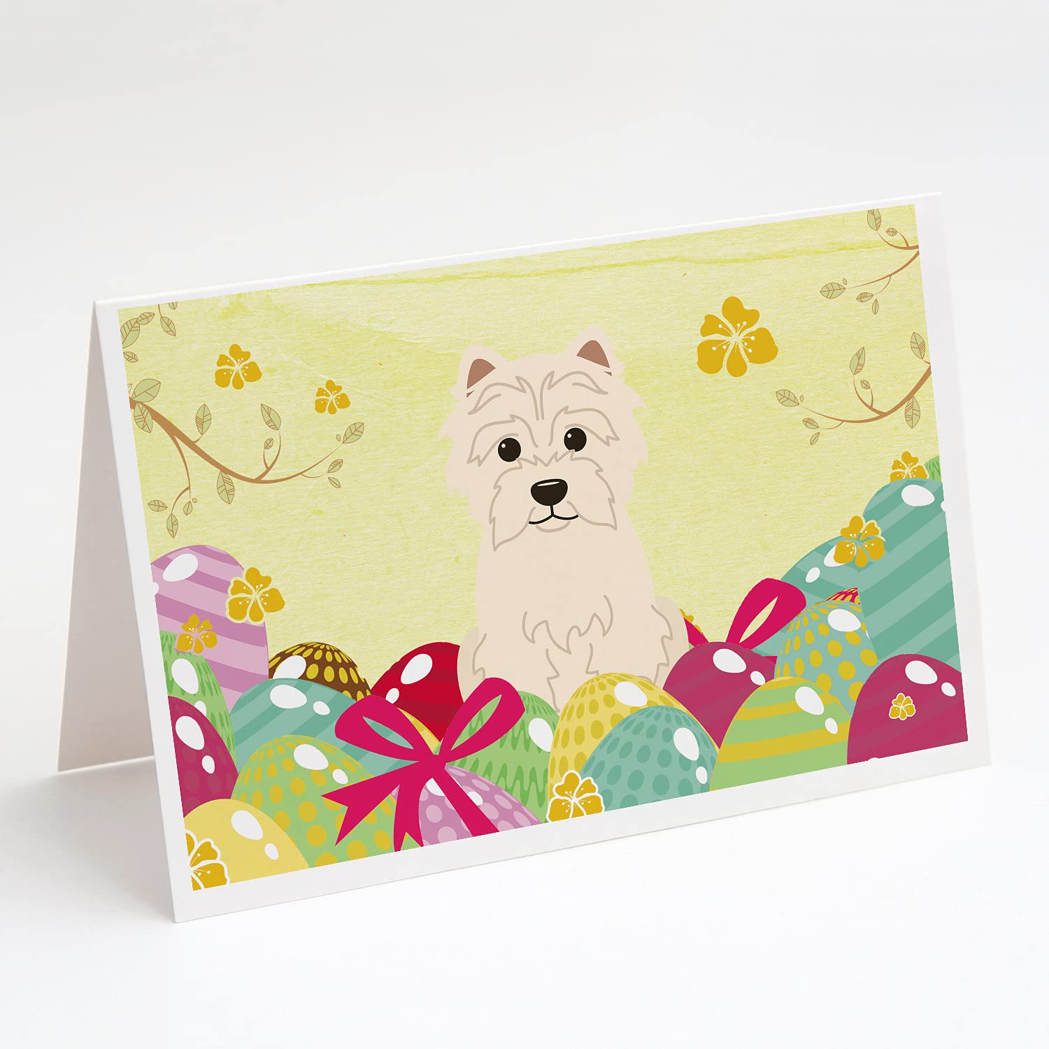 Easter Eggs Westie Blank Greeting Cards with Envelopes - Pack of 8 A7 Size 5x7 Note Cards | Whimsical Design for Easter Celebrations, Spring Parties & Thoughtful Handwritten Notes