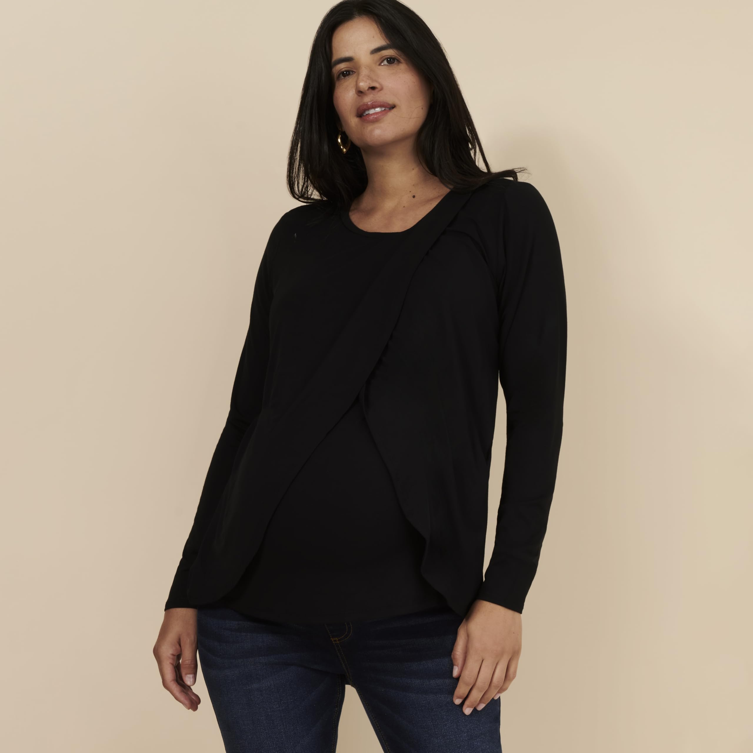 Motherhood Maternity Women's Long Sleeve Nursing Top - Soft Scoop Neck Breastfeeding Shirt for Comfortable Maternity Wear | Perfect for Nursing, Pumping & Everyday Use