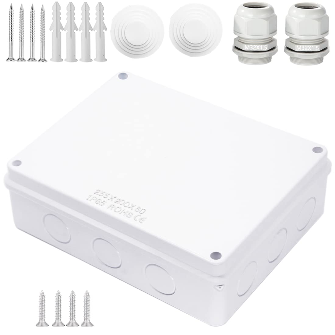 Zulkit IP65 Waterproof Junction Box - 10 x 7.9 x 3.1 Inch ABS Plastic Electrical Enclosure with Pre-Drilled Holes - Dustproof Project Box for Outdoor Wiring, Solar Panels & DIY Electronics (White)
