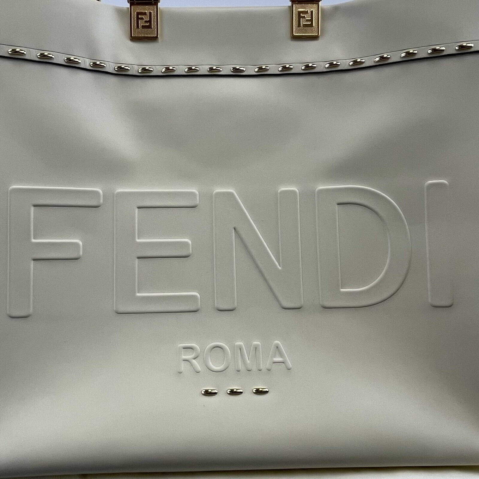 FENDI Plexiglass Handle Sunshine Medium Cream Shopper Tote Bag with Adjustable Shoulder Strap | Luxury Designer Handbag for Women | Perfect for Work, Travel & Everyday Use