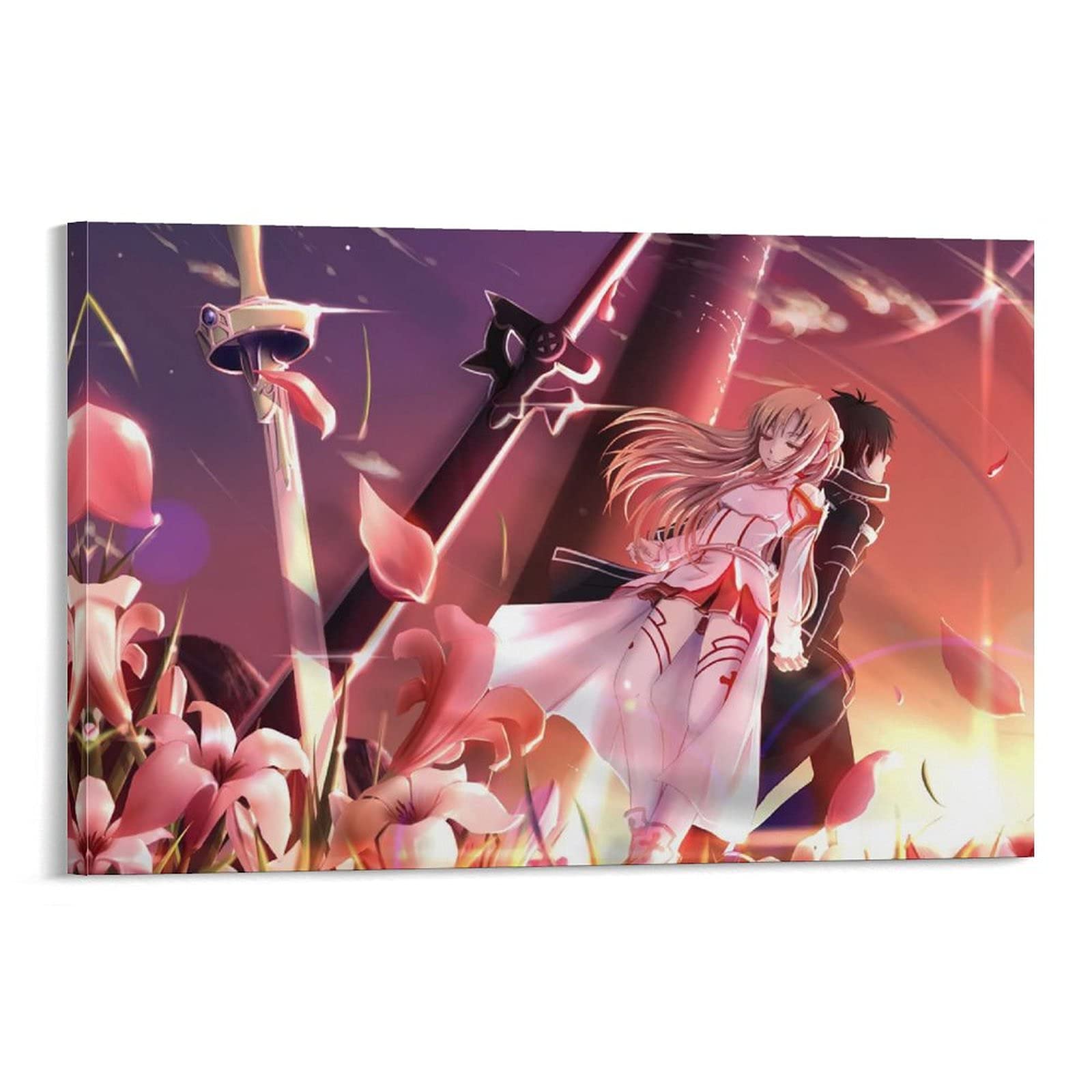 Sword Art Online Kirito and Asuna Anime Poster - Classic Japanese Canvas Wall Art Decor (24x36 inches/60x90cm) for Living Room, Bedroom, Game Room & Anime Fan Collection