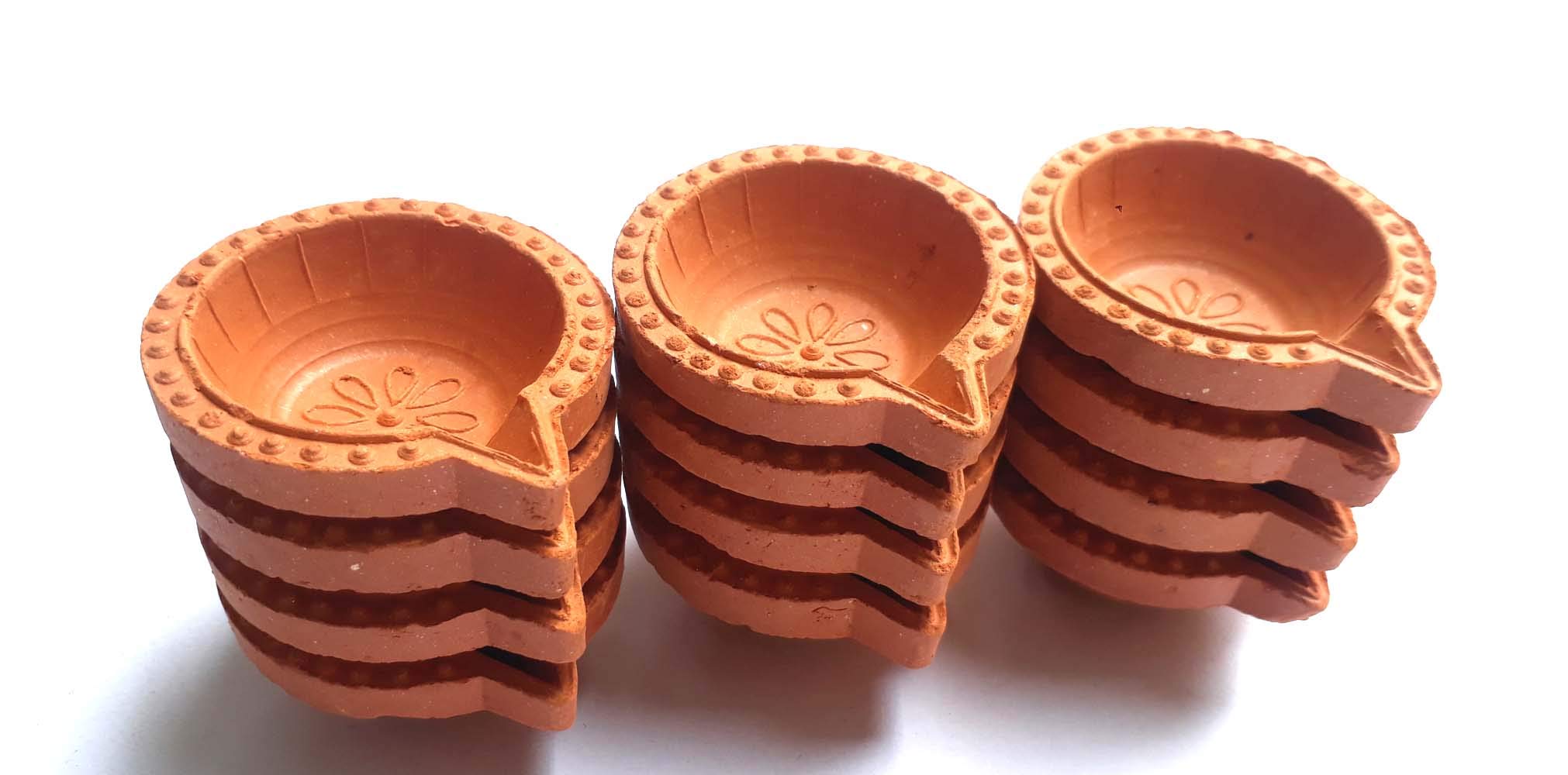 12 Set Handmade Clay Diya Lamps for Diwali Puja - Traditional Indian Oil Wick Burners for Hindu Prayer, Home Decor & Festival Celebrations - Perfect for Diwali Decorations, Wedding Ceremonies & Spiritual Rituals