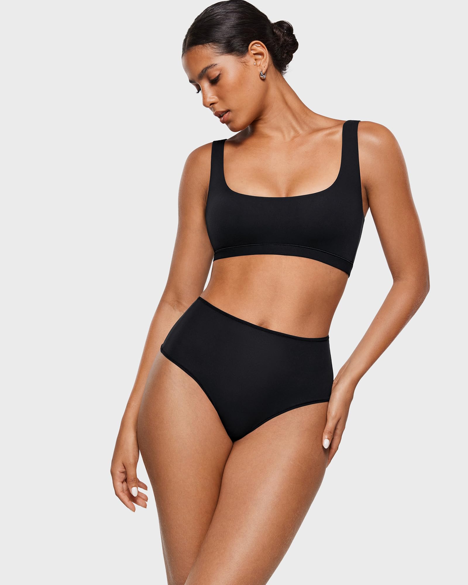INLYRIC Women's High Waisted Thong Underwear - Ultra Soft No Show Panties 3 Pack, Seamless Stretch Comfort for Everyday Wear, Yoga & Lounge