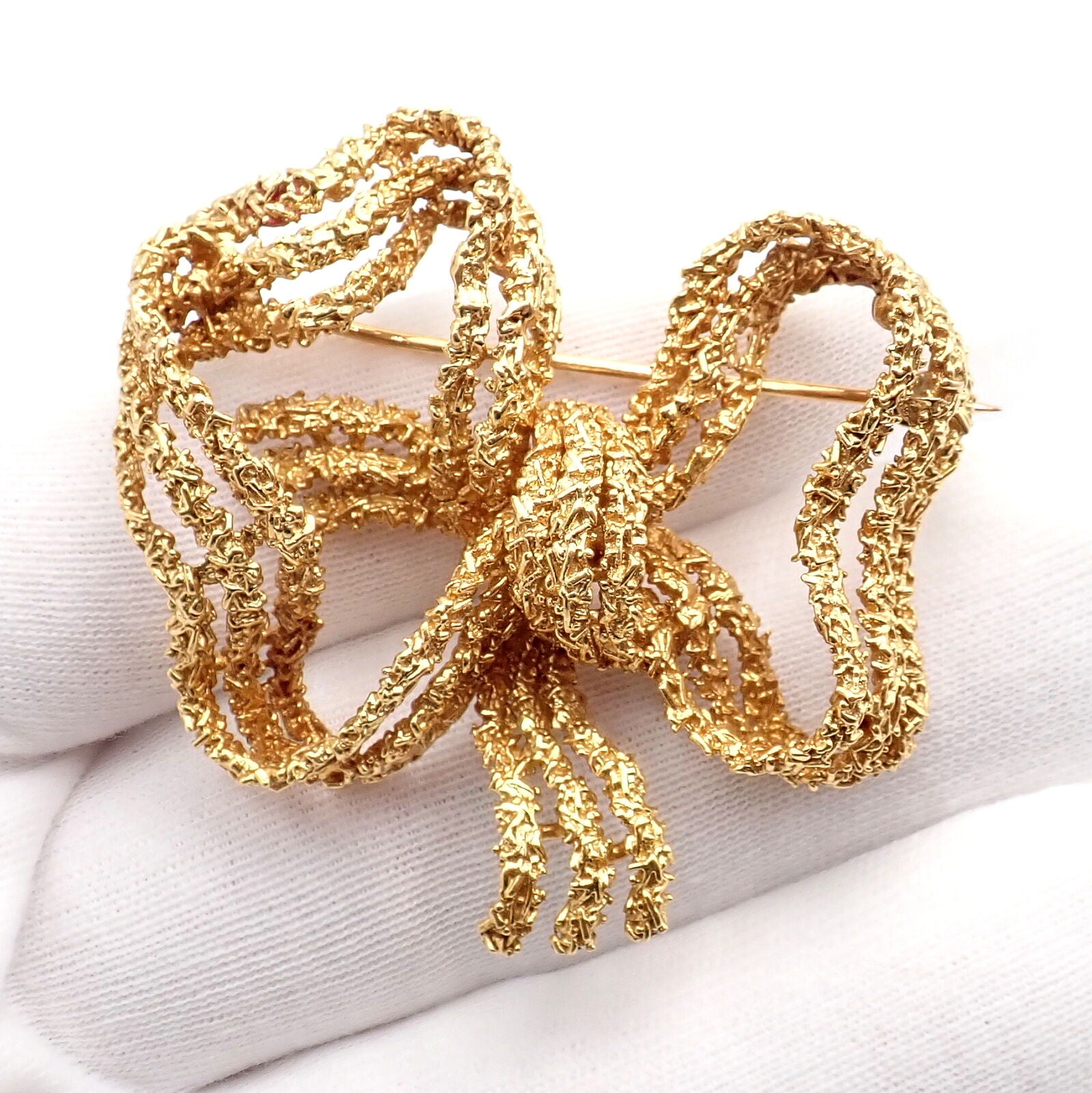 Authentic Vintage Tiffany & Co 18k Yellow Gold Large Ribbon Bow Pin Brooch - Elegant Jewelry Gift for Women, Perfect for Weddings, Parties & Special Occasions