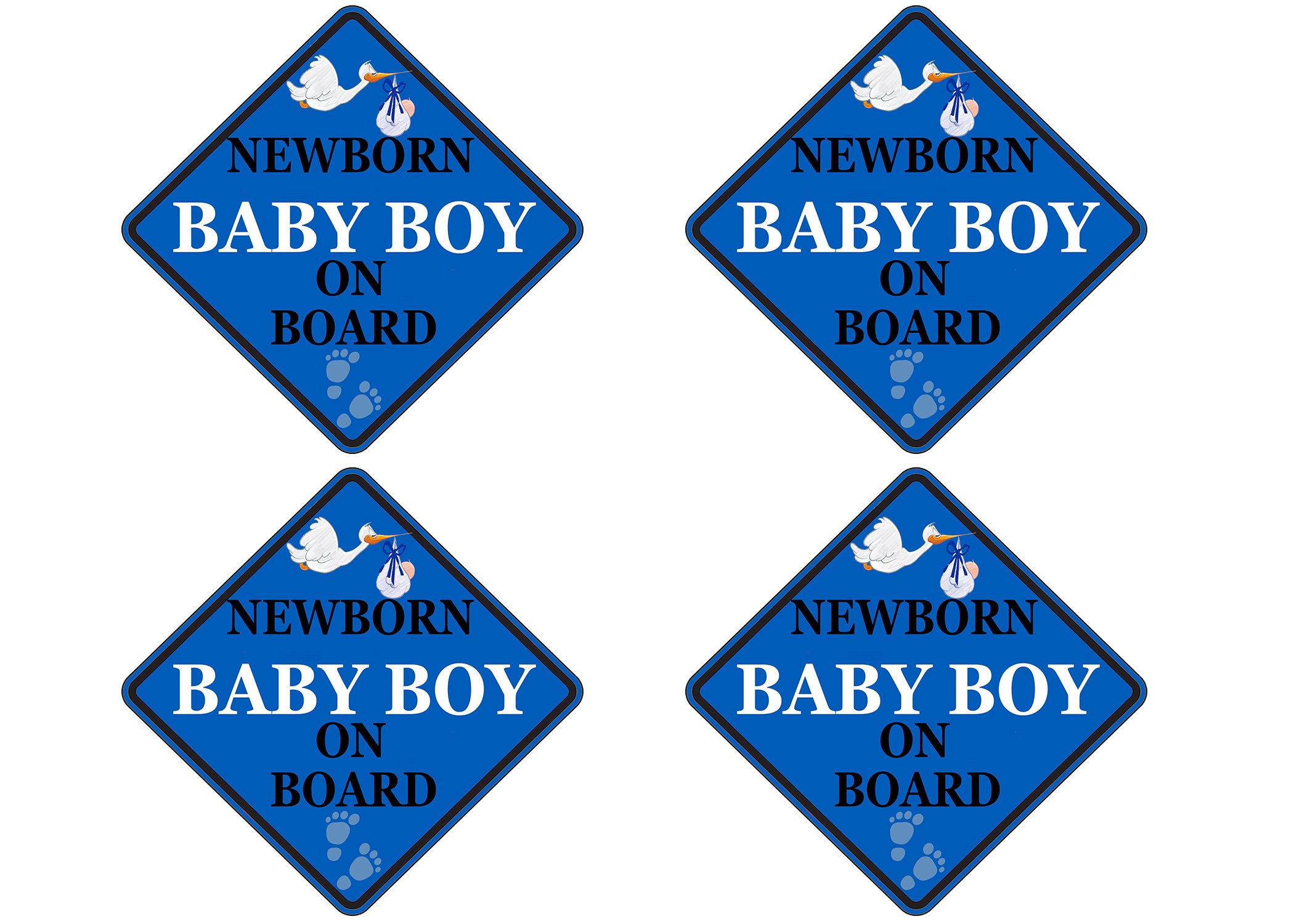 4 Pack Blue Newborn Baby Boy On Board Car Decals - Safety Window Stickers for Vehicles, Trucks & SUVs - Perfect for New Parents and Baby Safety Awareness