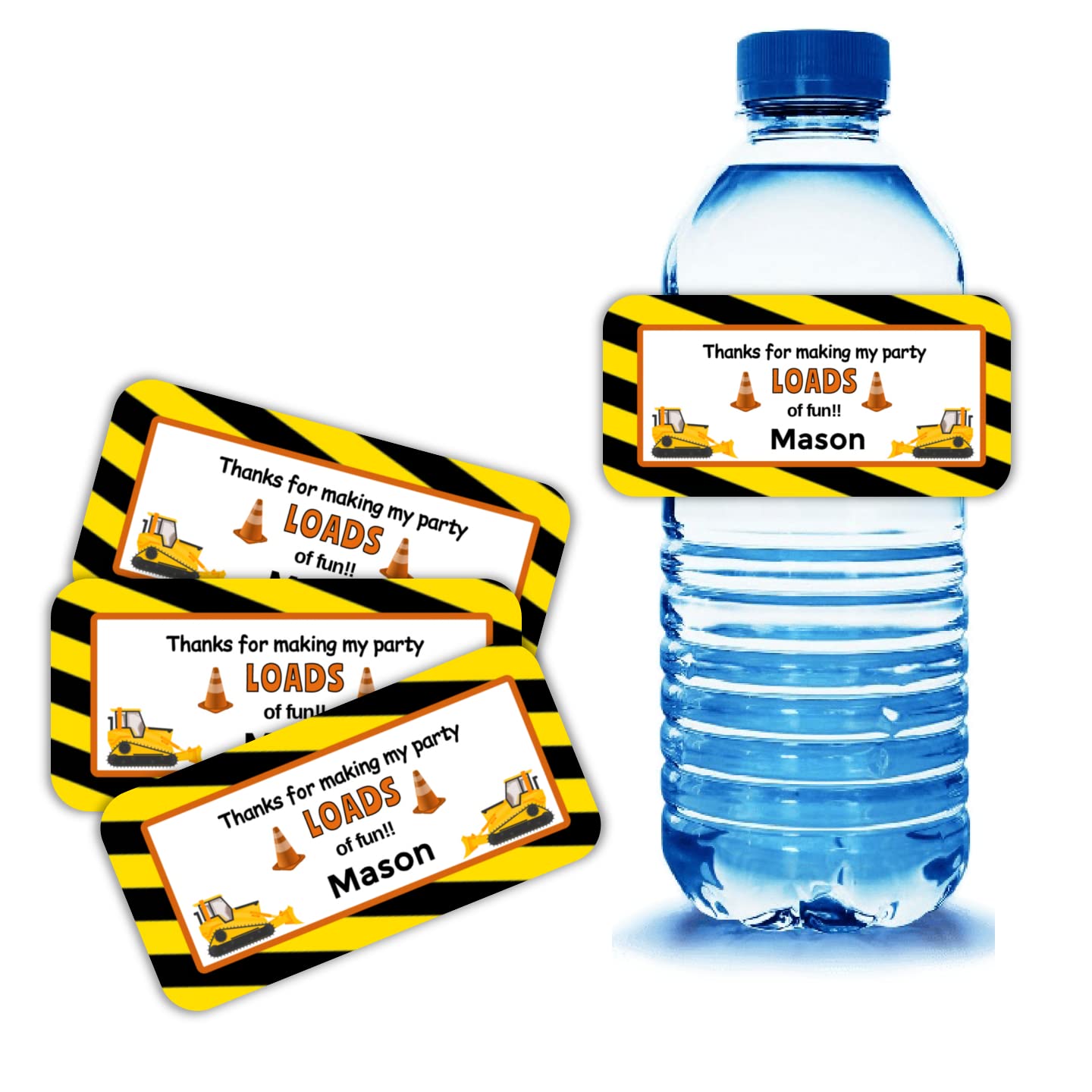 20 Custom Construction & Dump Truck Half Wrap Water Bottle Labels - Perfect for Birthday Parties, Baby Showers & Construction Theme Events - Personalized Party Decorations for Kids