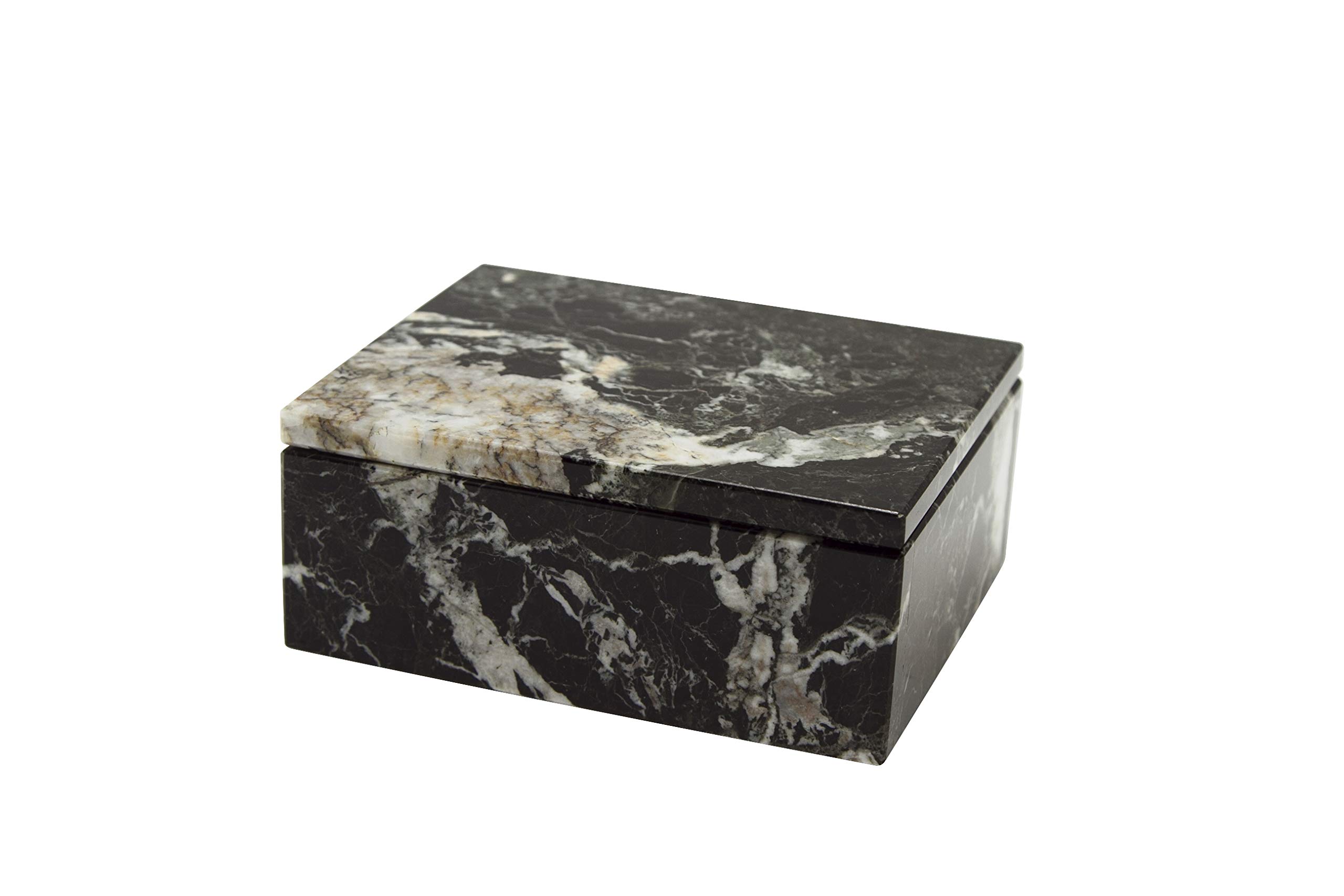 Hand Carved Rectangular Marble Jewelry Box with Lid - Polished Luxury Keepsake Storage Box with Non-Slip Rubber Pads | Lightweight Compact Marble Organizer for Rings, Necklaces & Valuables | Perfect Gift for Weddings, Anniversaries & Home Decor