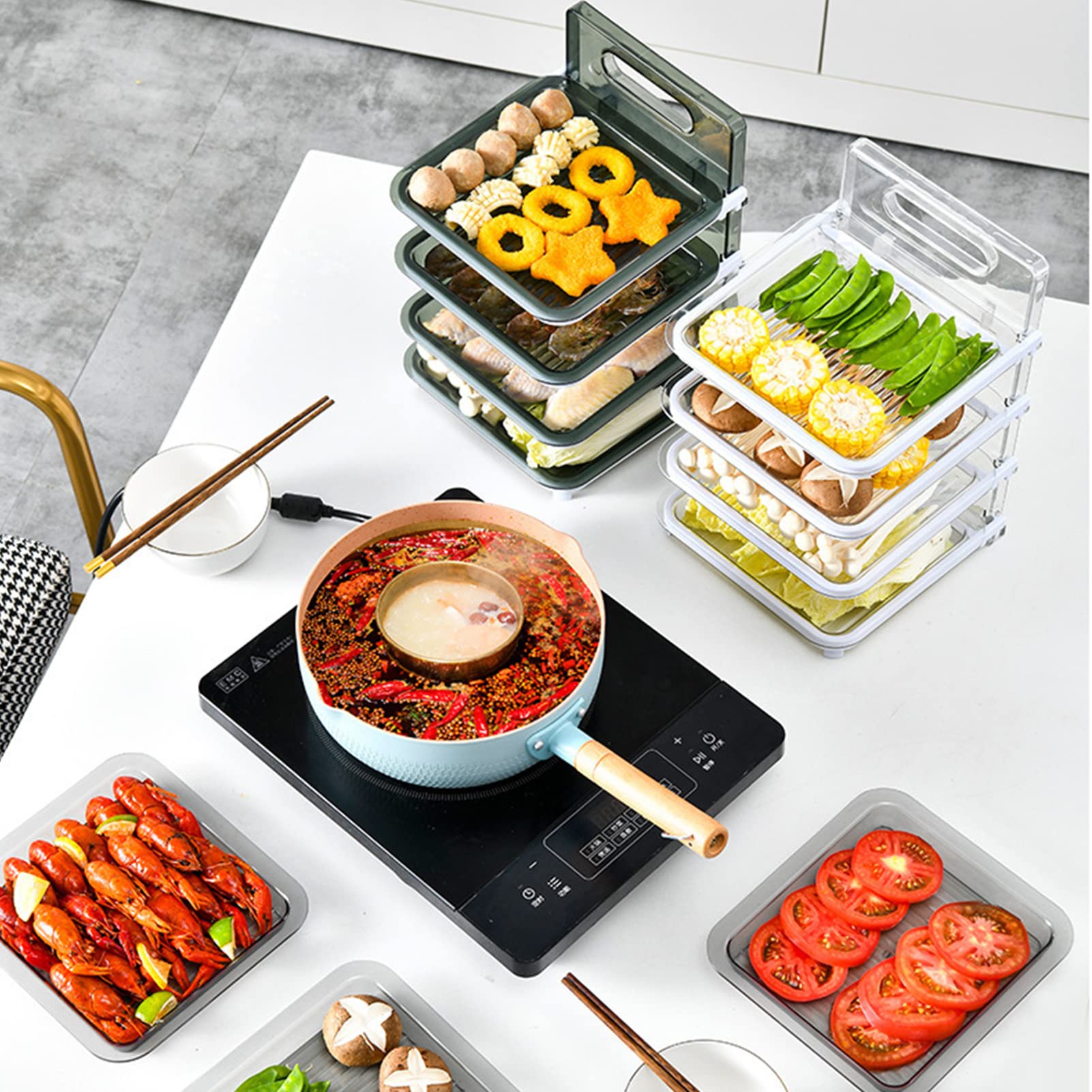 4-Tier Wall Mounted Food Sorting Tray - Vegetable & Fruit Prep Plate, Side Dish Organizer for Kitchen, Restaurant, Hotpot - Stackable Storage Rack (White) - Perfect for Meal Prep, Party Serving & Small Space Organization